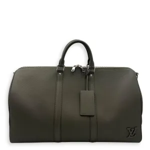 Keepall 50 Grey Top Handle Bag in Aerogram Leather, Silver hardware