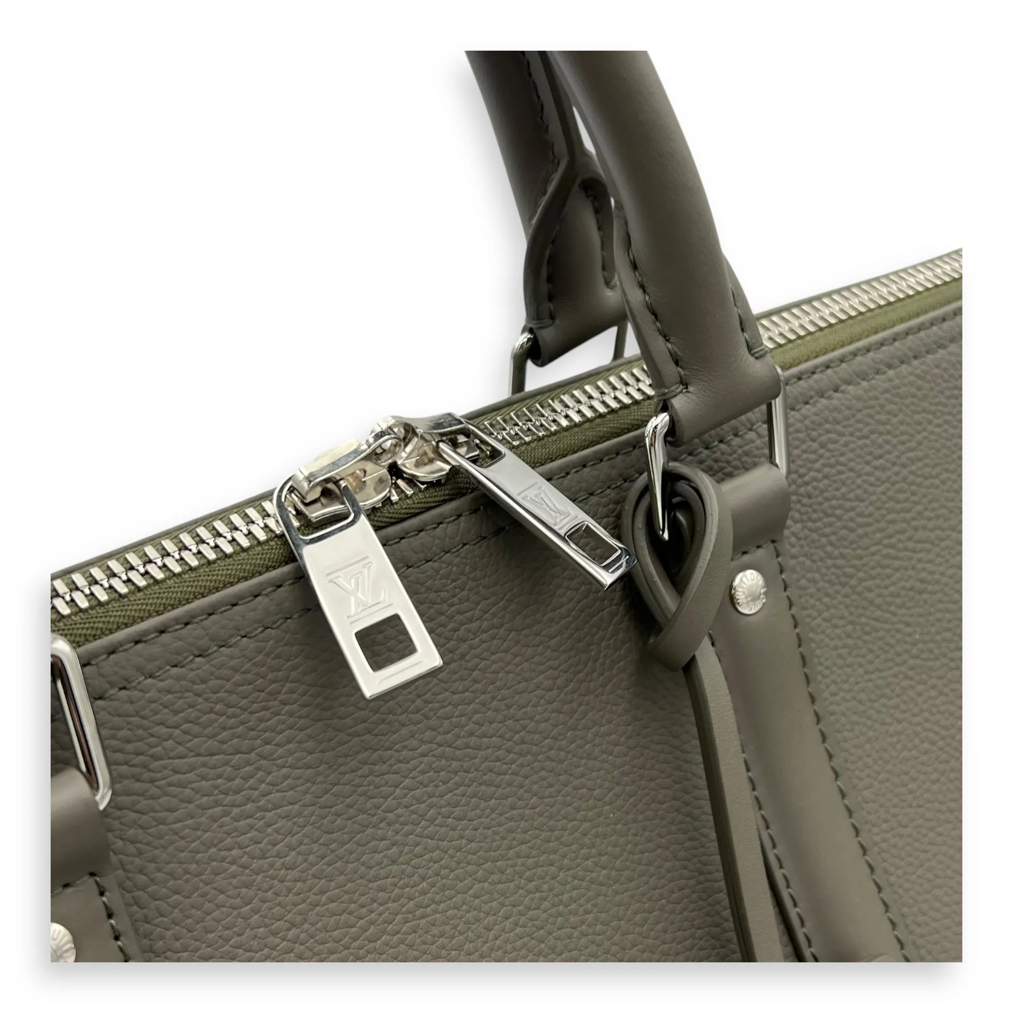 Keepall 50 Grey Top Handle Bag in Aerogram Leather, Silver hardware