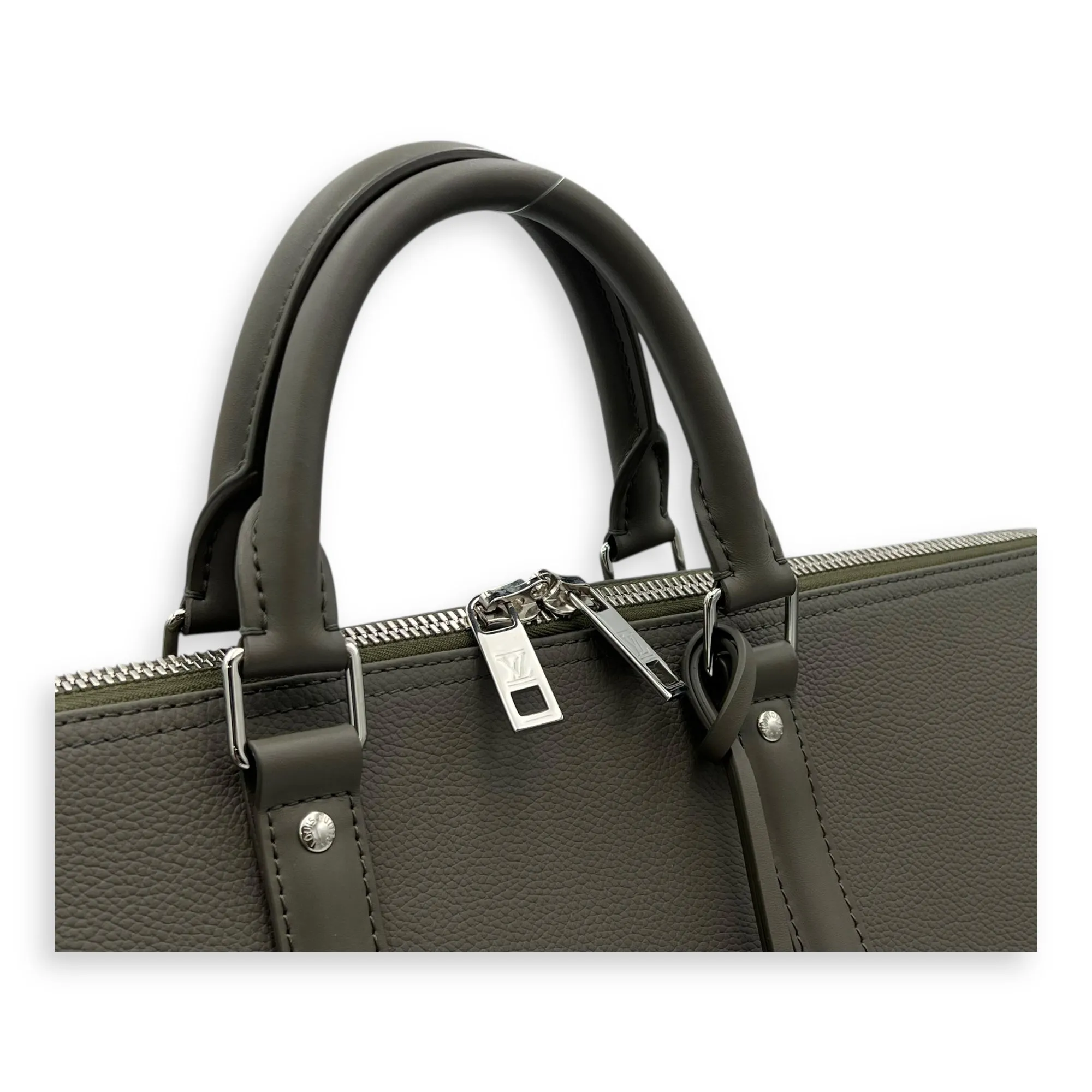 Keepall 50 Grey Top Handle Bag in Aerogram Leather, Silver hardware