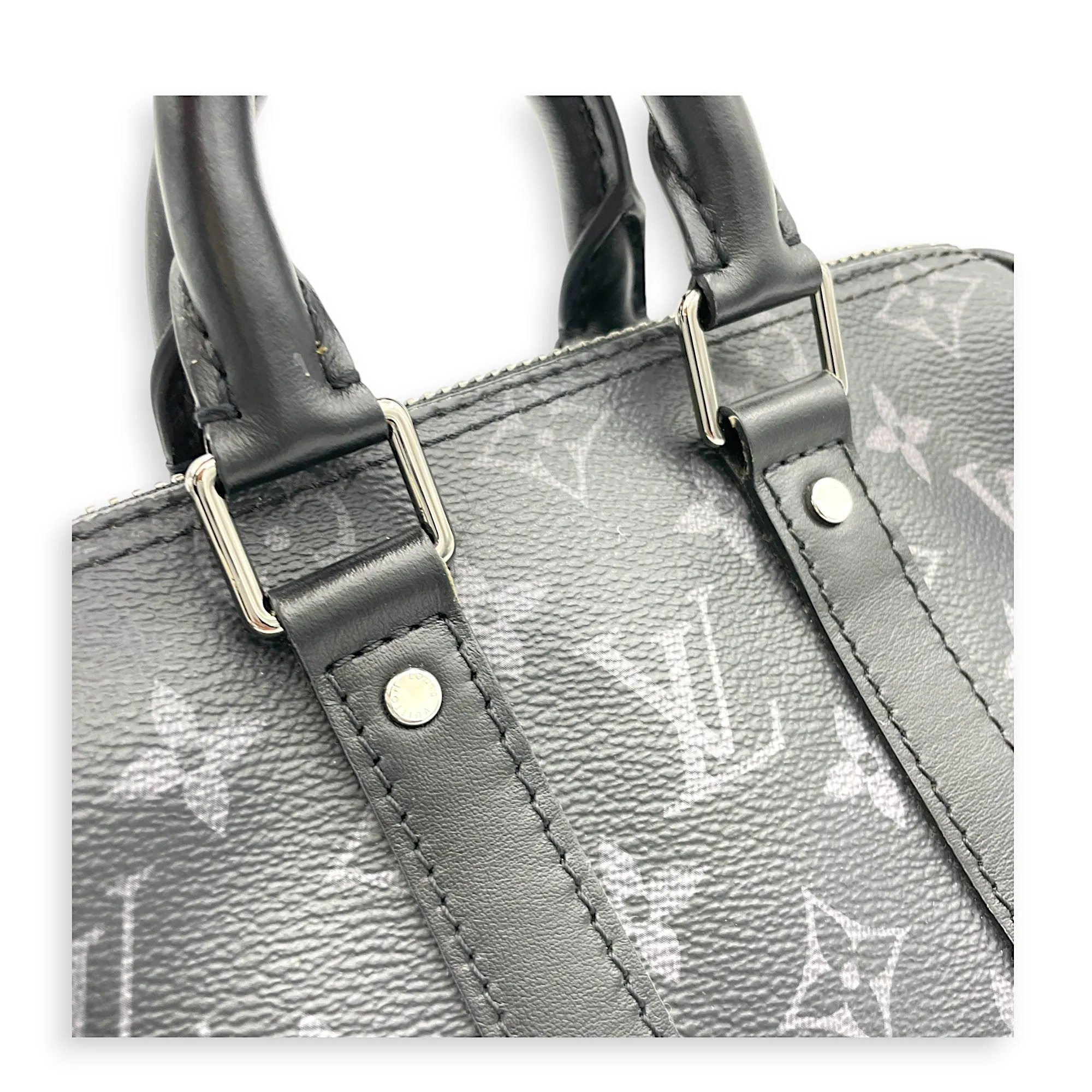Keepall XS Grey Top Handle Bag in Monogram Coated Canvas, Silver hardware