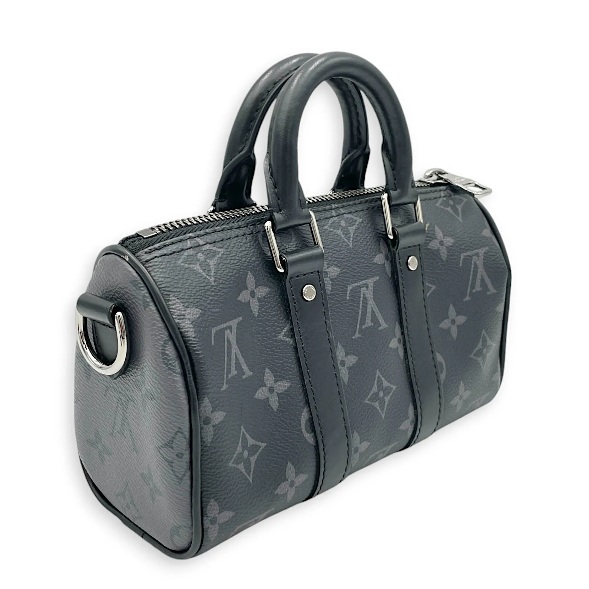 Keepall XS Grey Top Handle Bag in Monogram Coated Canvas, Silver hardware