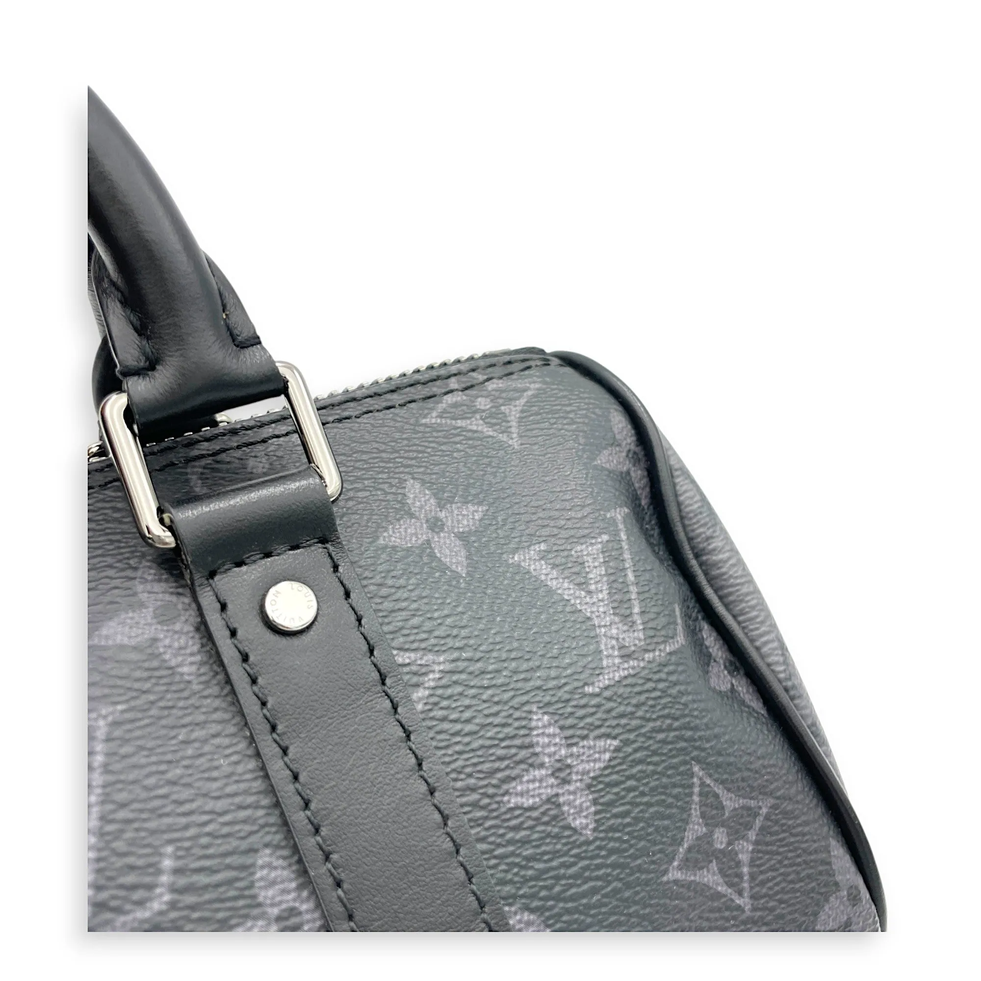 Keepall XS Grey Top Handle Bag in Monogram Coated Canvas, Silver hardware