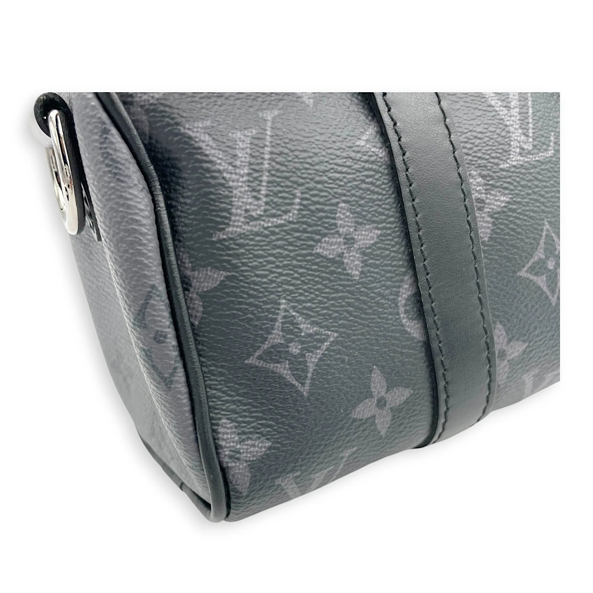 Keepall XS Grey Top Handle Bag in Monogram Coated Canvas, Silver hardware