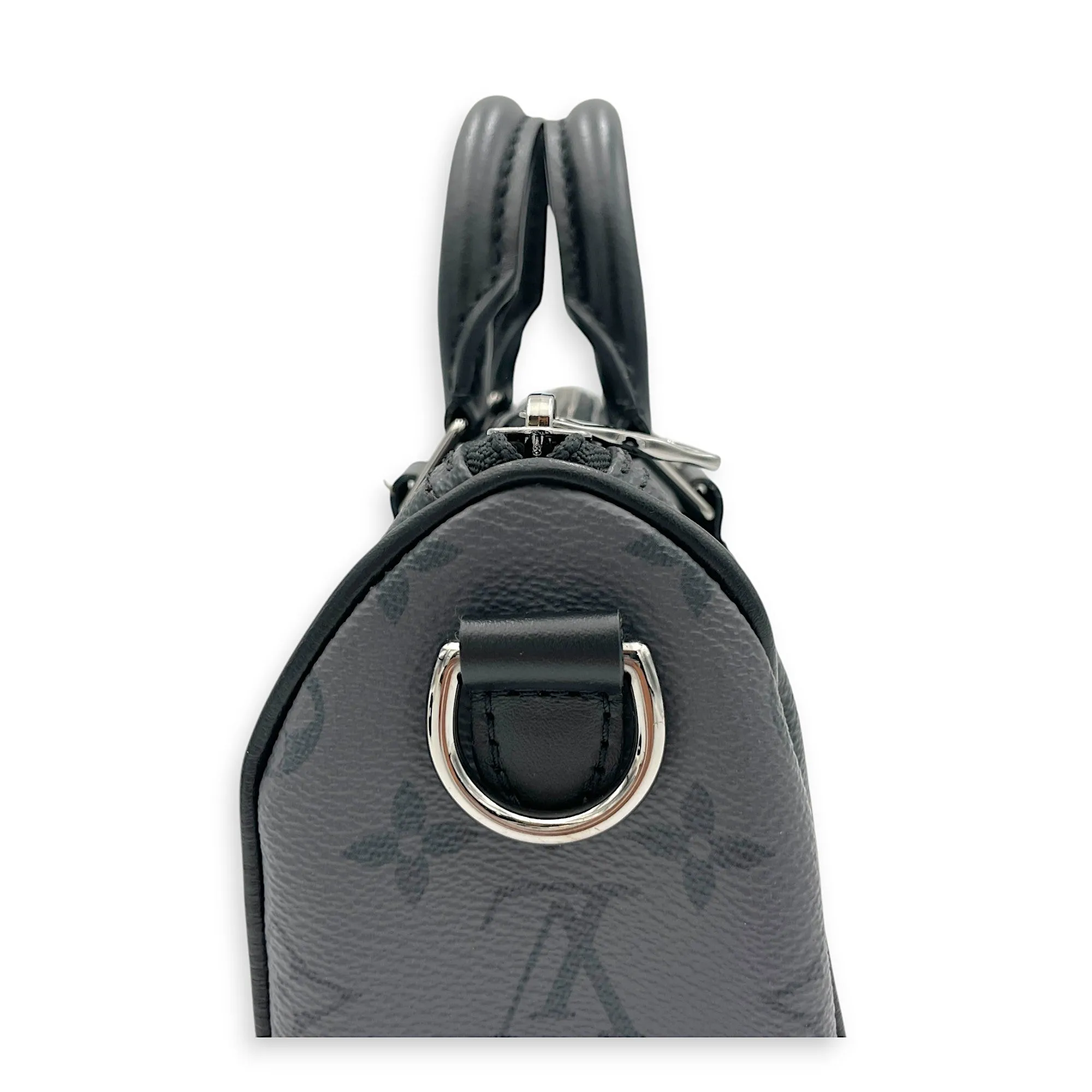 Keepall XS Grey Top Handle Bag in Monogram Coated Canvas, Silver hardware