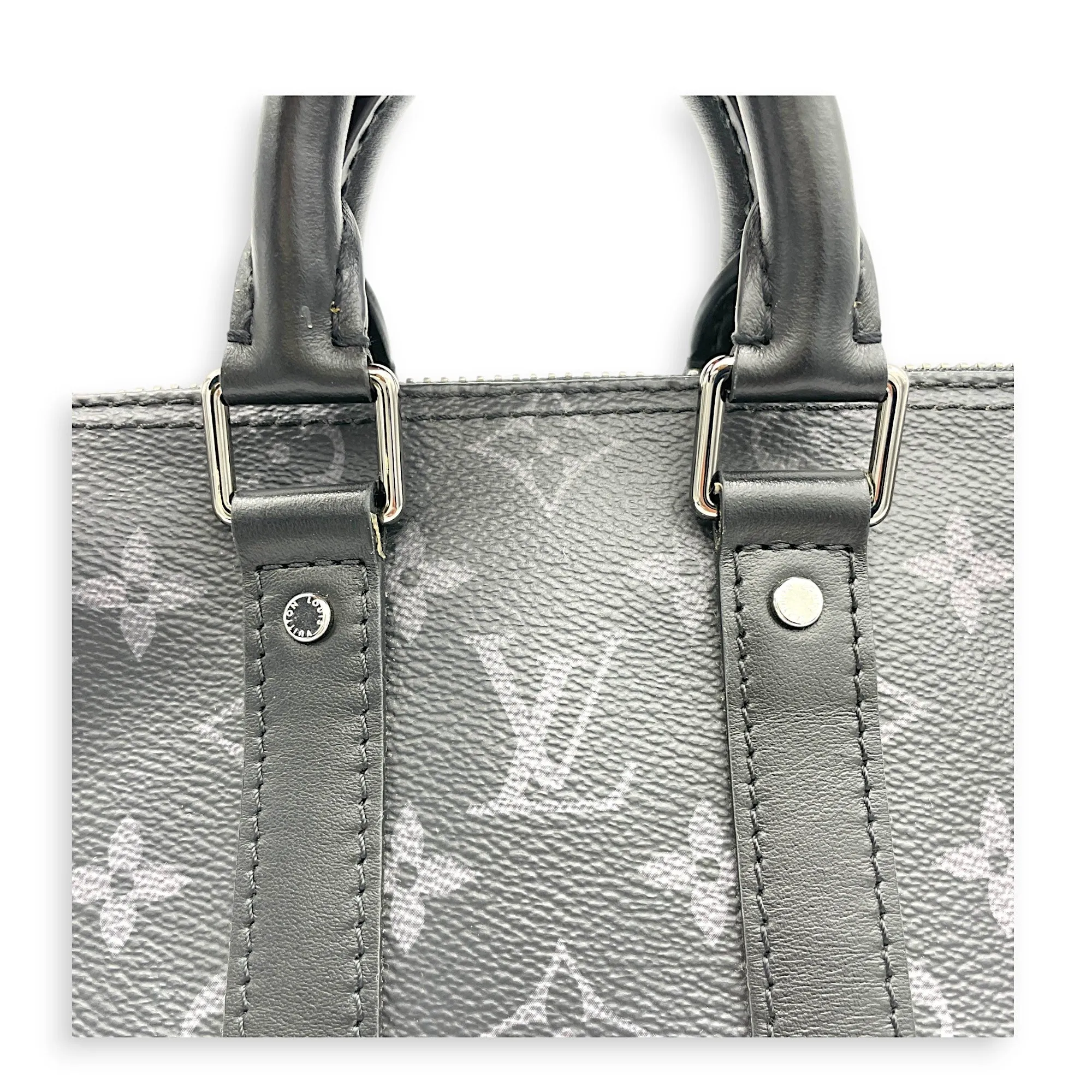 Keepall XS Grey Top Handle Bag in Monogram Coated Canvas, Silver hardware