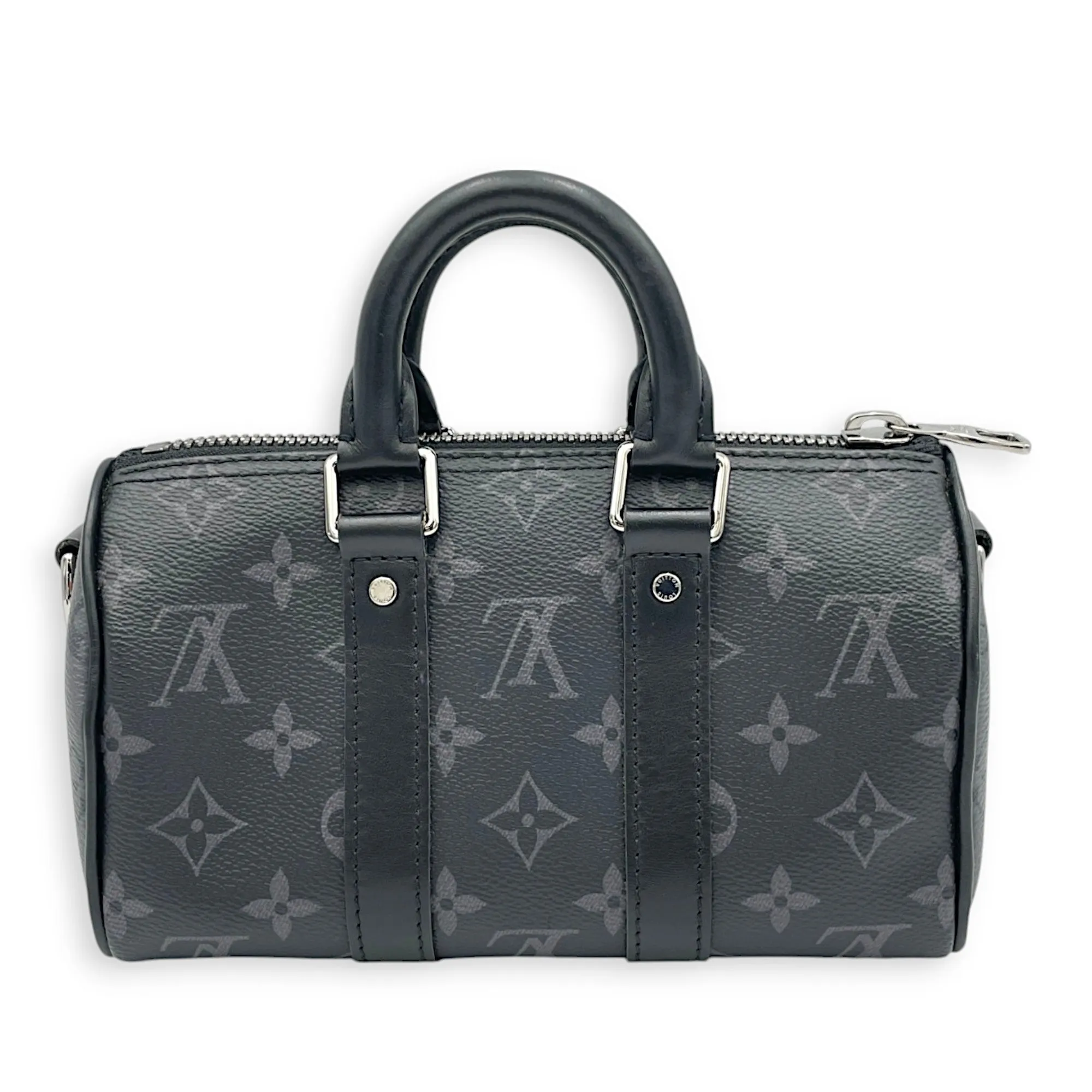 Keepall XS Grey Top Handle Bag in Monogram Coated Canvas, Silver hardware