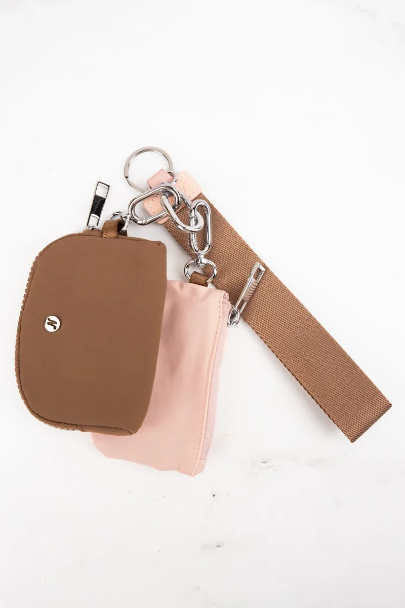 Khaki and Brown Dual Pouch Wristlet