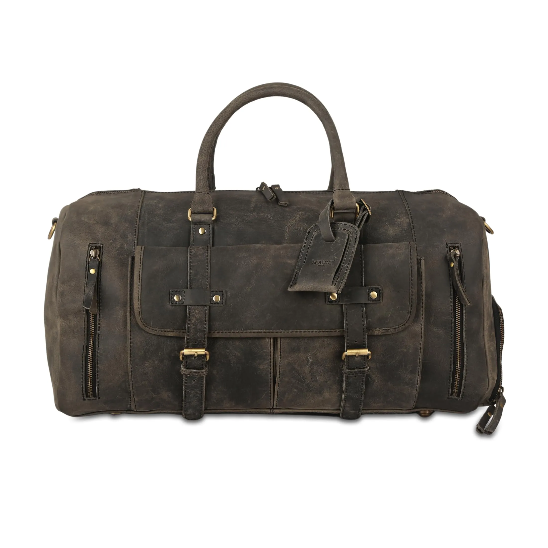 KomalC Leather Travel Duffel Bags for Men and Women Full Grain Leather Overnight Weekend Leather Bags Sports Gym Duffle
