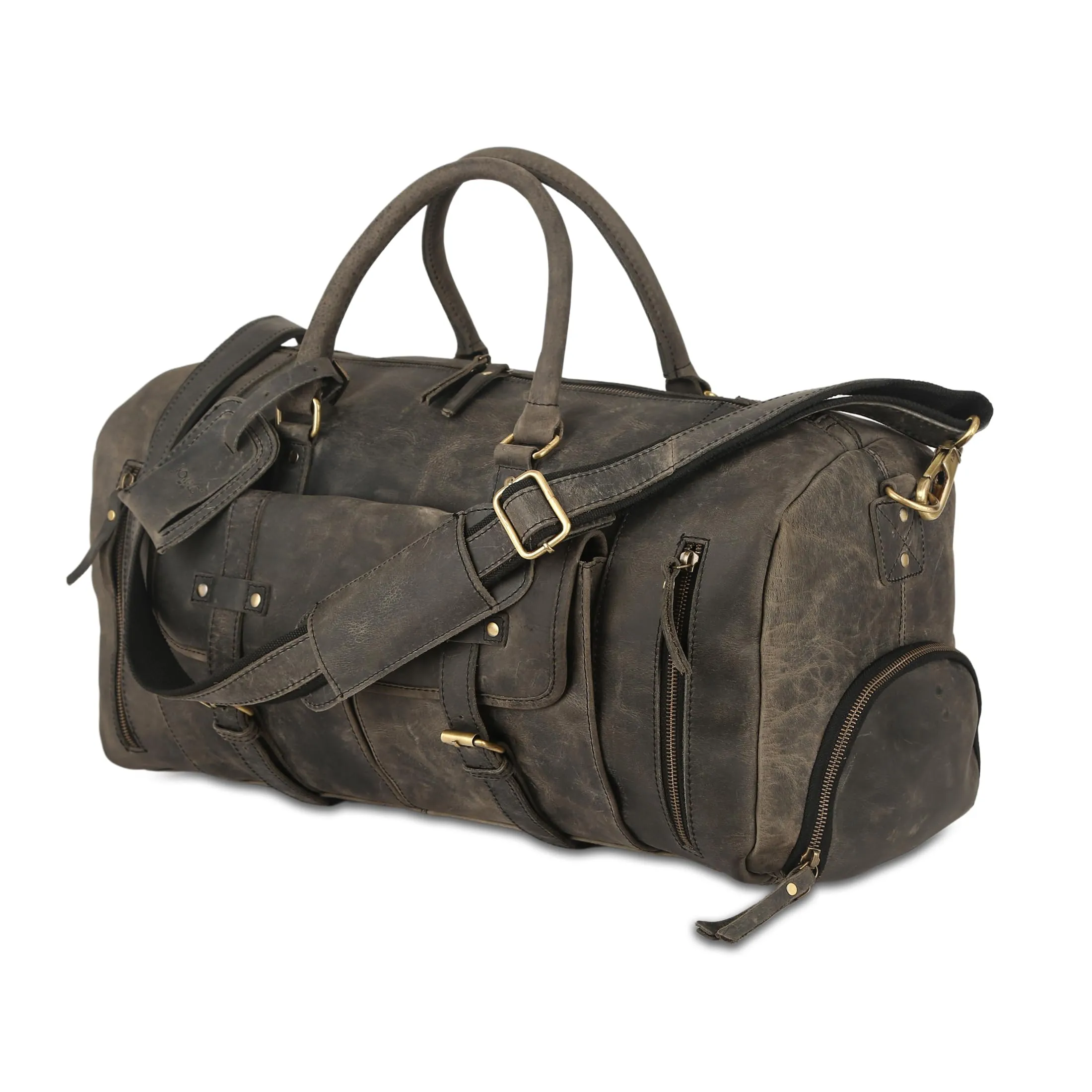 KomalC Leather Travel Duffel Bags for Men and Women Full Grain Leather Overnight Weekend Leather Bags Sports Gym Duffle