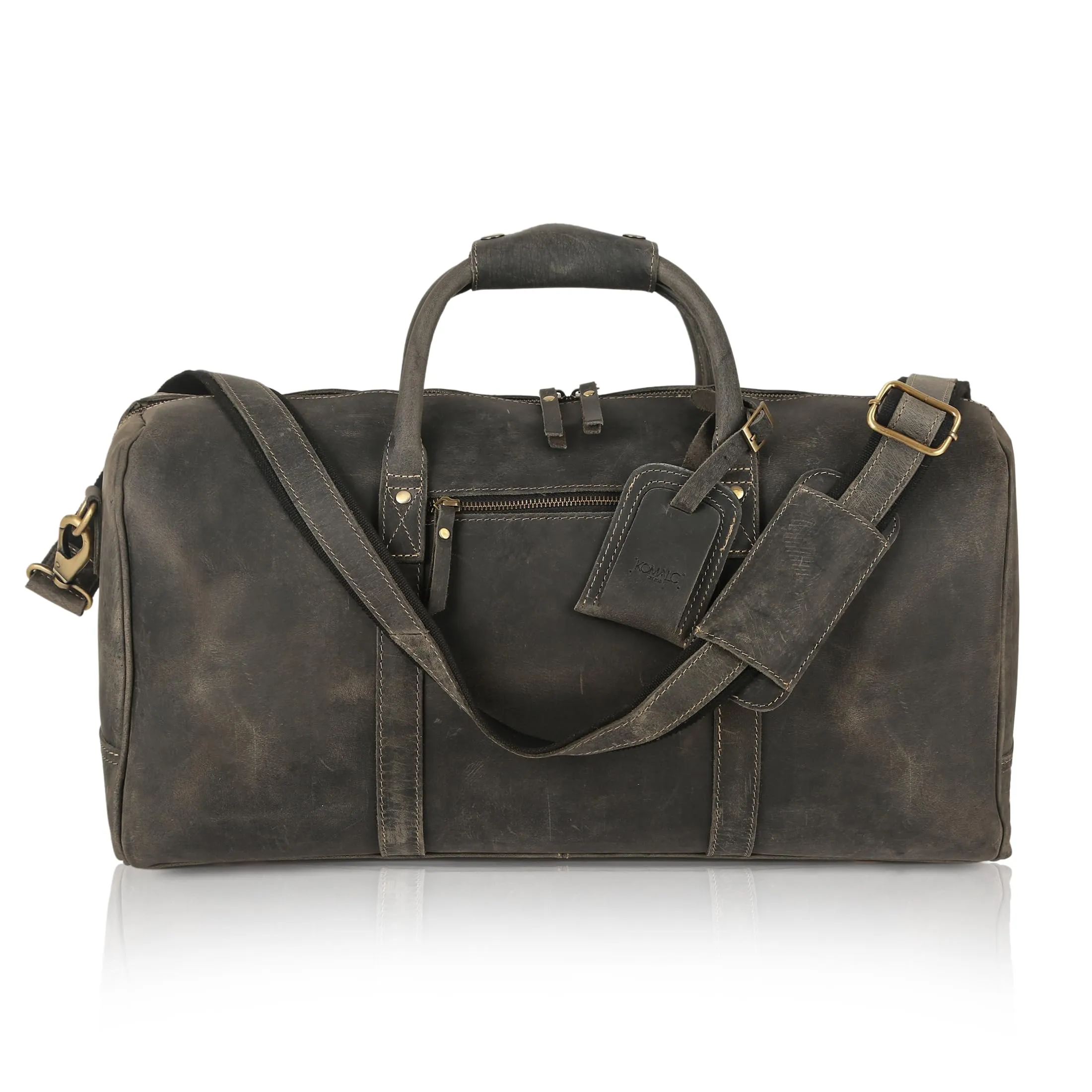 KomalC Leather Travel Duffel Bags for Men and Women Full Grain Leather Overnight Weekend Leather Bags Sports Gym Duffle