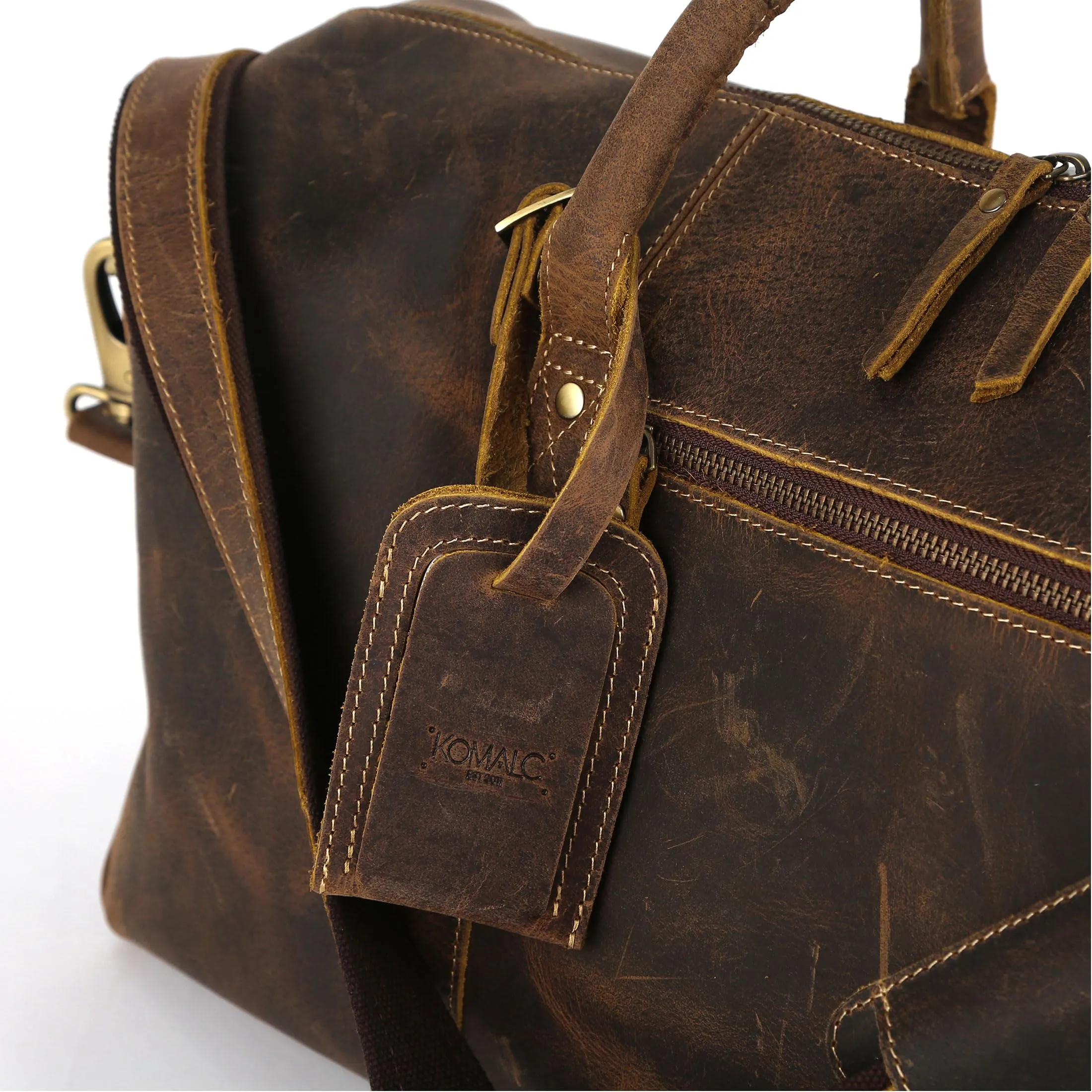 KomalC Leather Travel Duffel Bags for Men and Women Full Grain Leather Overnight Weekend Leather Bags Sports Gym Duffle