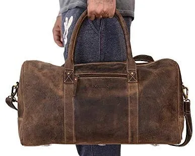 KomalC Leather Travel Duffel Bags for Men and Women Full Grain Leather Overnight Weekend Leather Bags Sports Gym Duffle