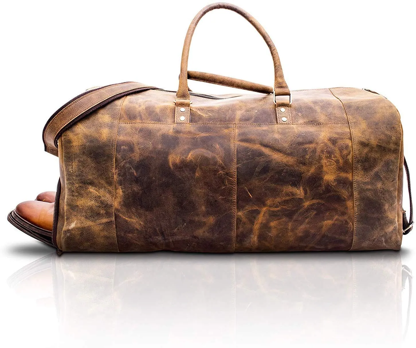 KomalC Leather Travel Duffel Bags for Men and Women Full Grain Leather Overnight Weekend Leather Bags Sports Gym Duffle