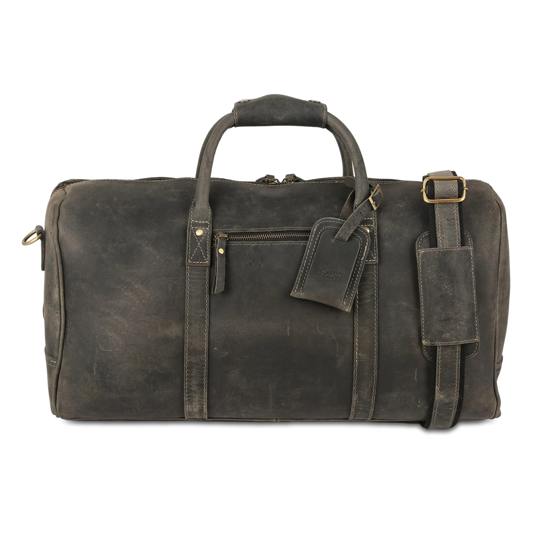 KomalC Leather Travel Duffel Bags for Men and Women Full Grain Leather Overnight Weekend Leather Bags Sports Gym Duffle