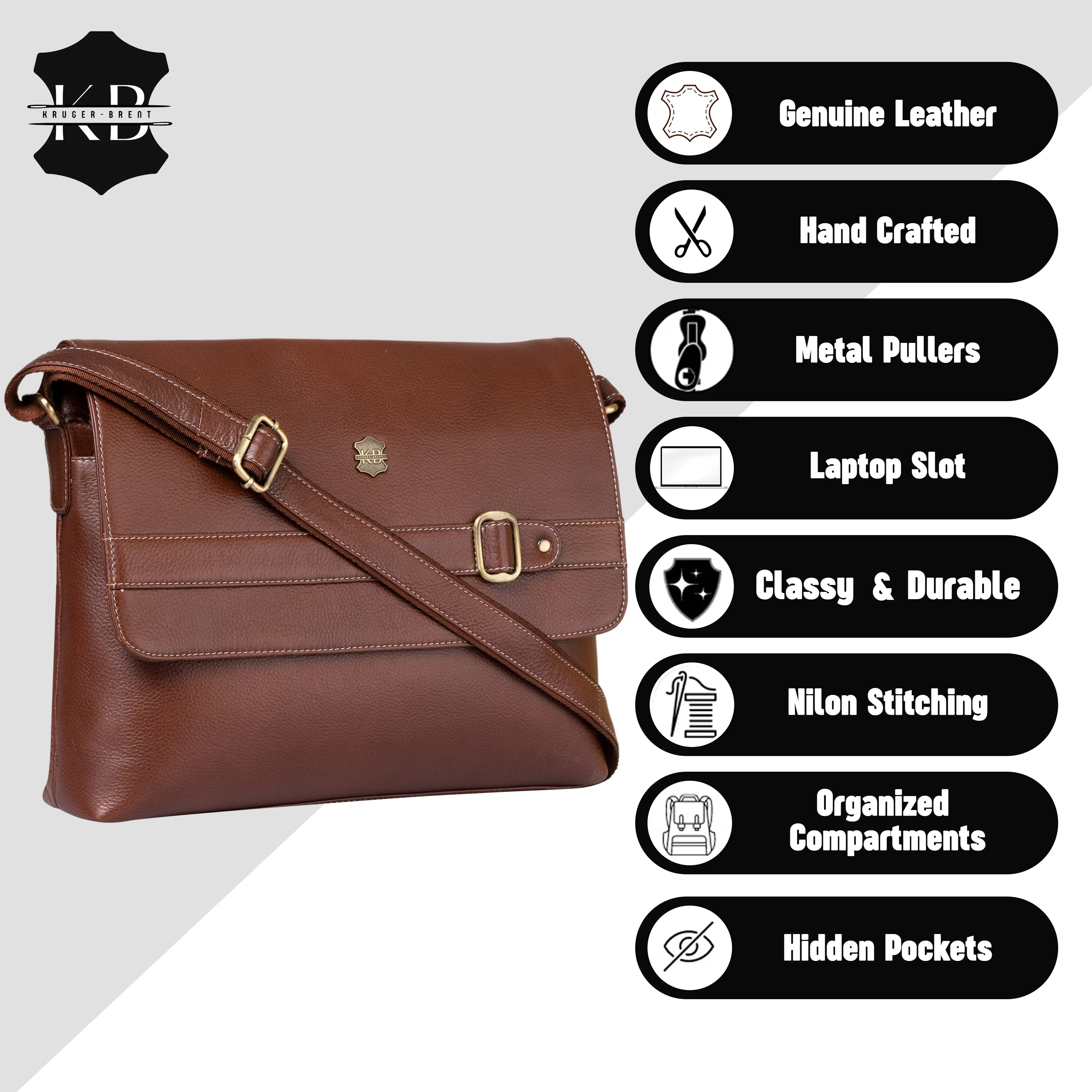 Kuger-Brent Dionysus Brown Genuine Leather Unisex Messenger Bag