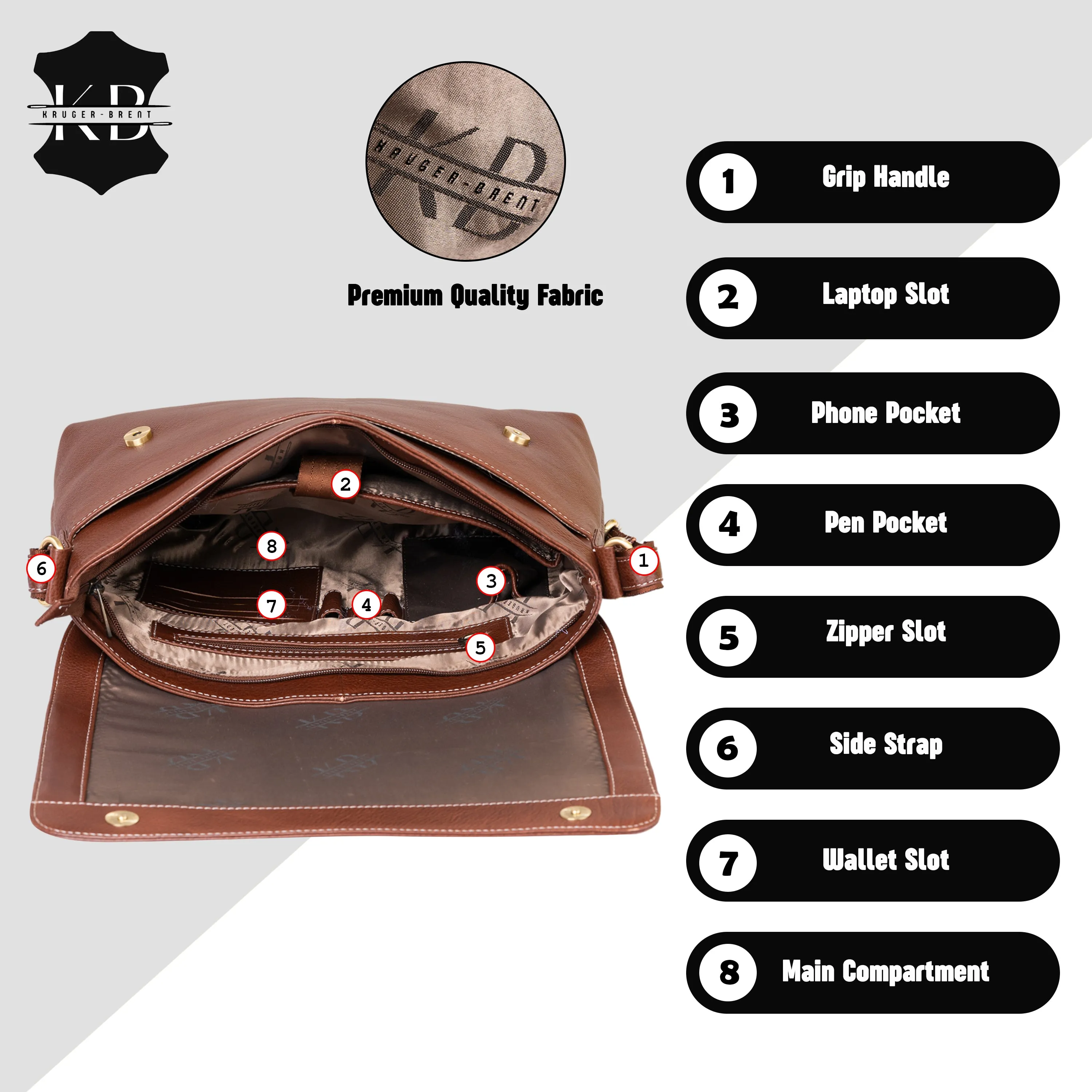 Kuger-Brent Dionysus Brown Genuine Leather Unisex Messenger Bag