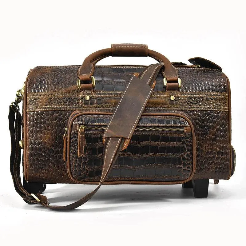 Large Genuine Leather Trolley Duffel – Rolling Luggage Bag