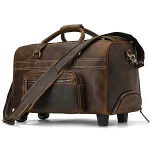 Large Genuine Leather Trolley Duffel – Rolling Luggage Bag