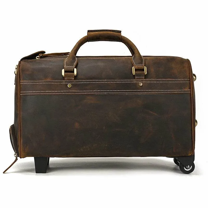 Large Genuine Leather Trolley Duffel – Rolling Luggage Bag