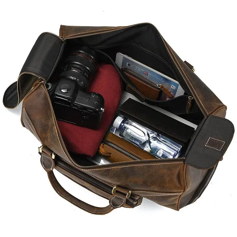 Large Genuine Leather Trolley Duffel – Rolling Luggage Bag