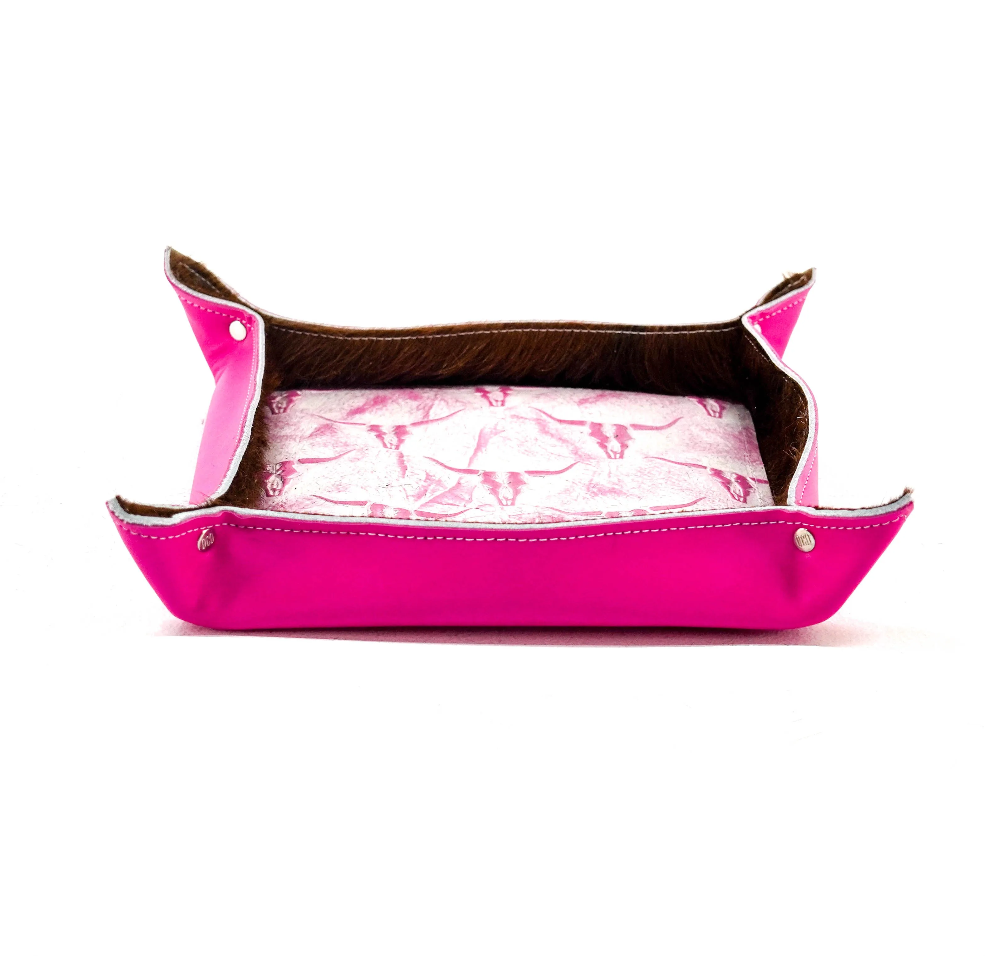 Large Tray - Smooth Hot Pink Leather w/ Western Barbie Skulls