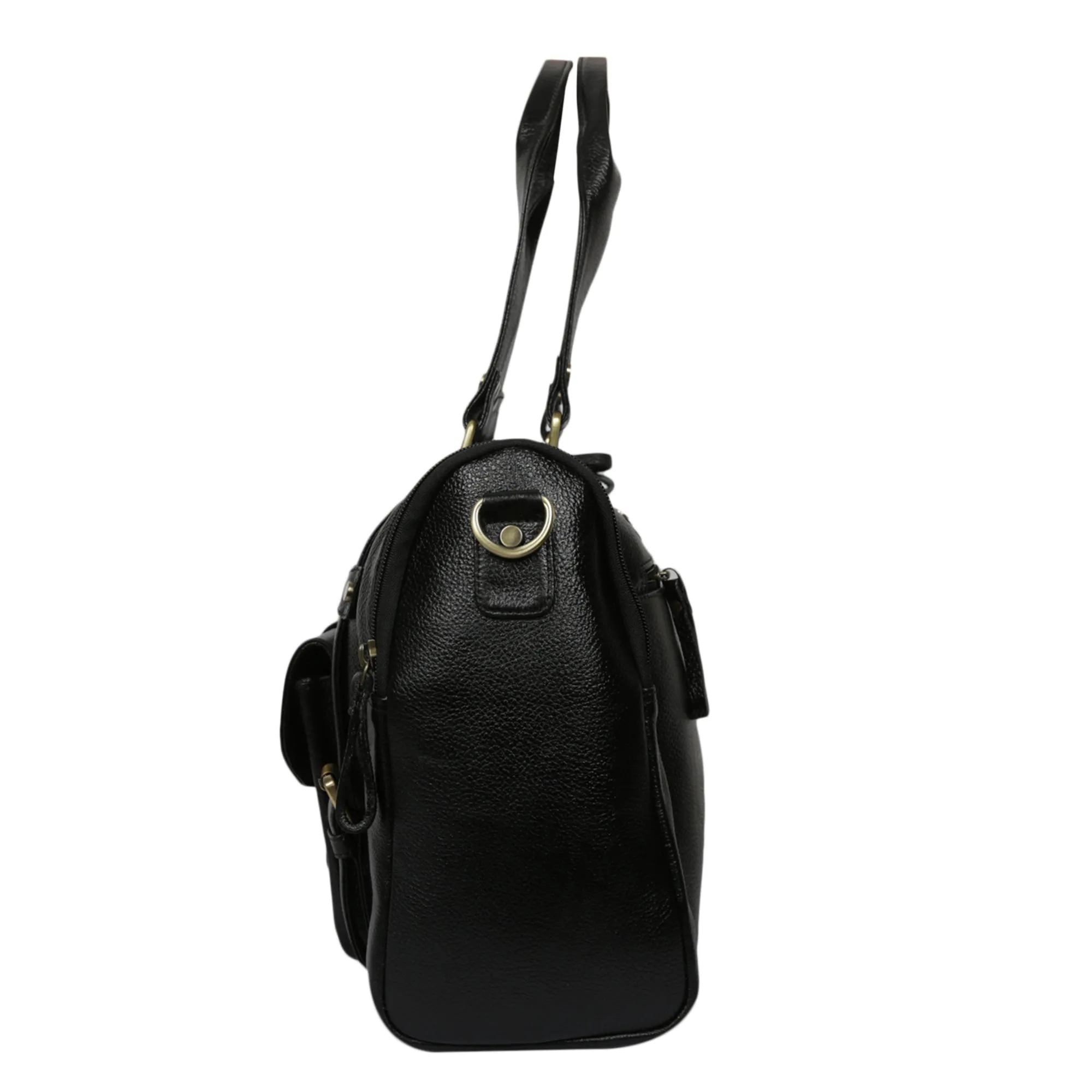 Leather Duffle Bag : Weekender In Jet black