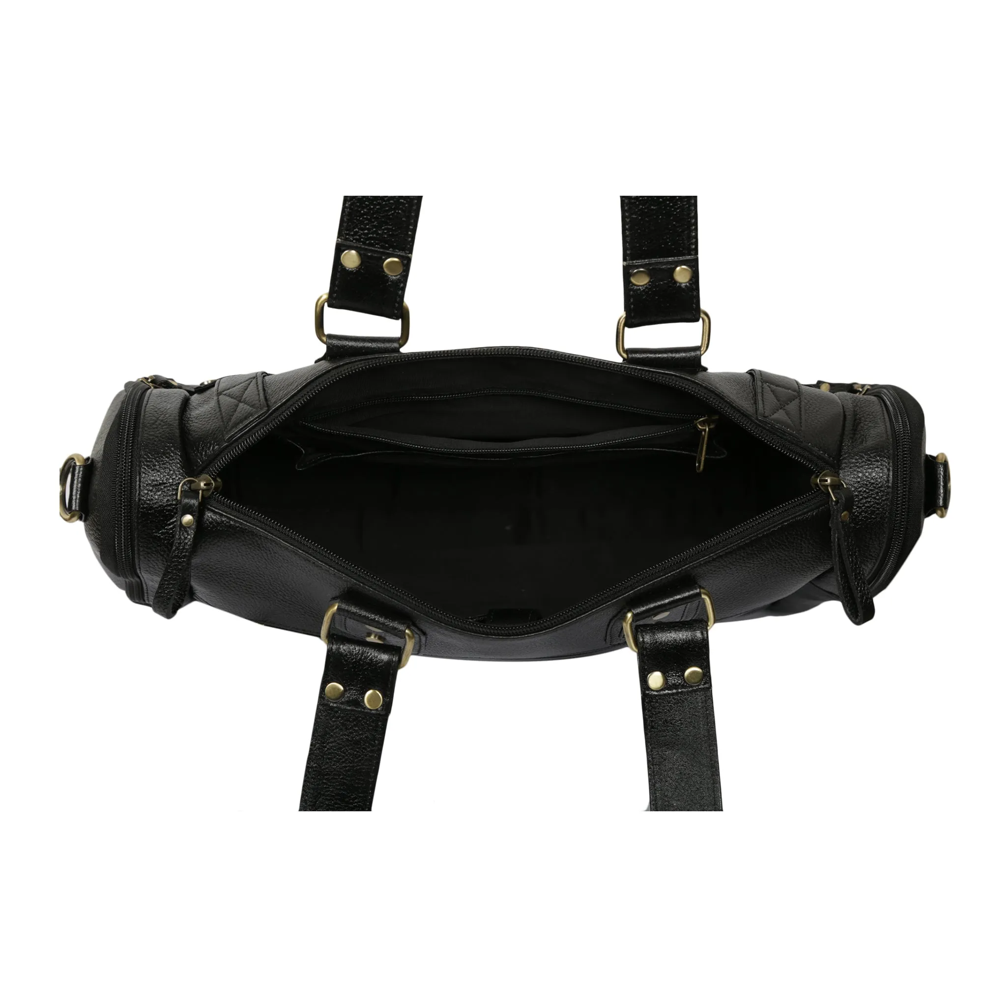 Leather Duffle Bag : Weekender In Jet black