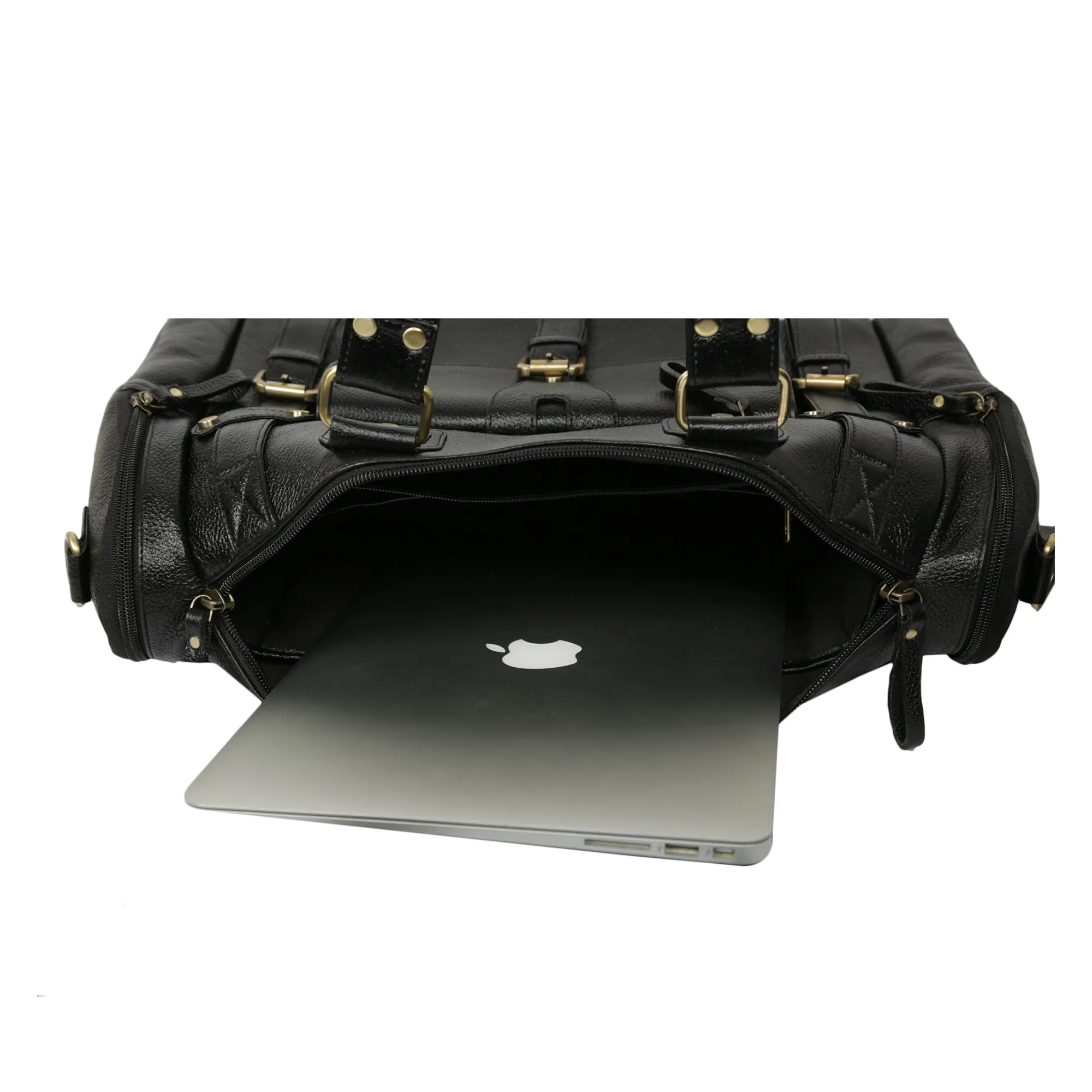 Leather Duffle Bag : Weekender In Jet black