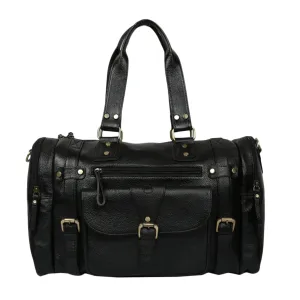 Leather Duffle Bag : Weekender In Jet black