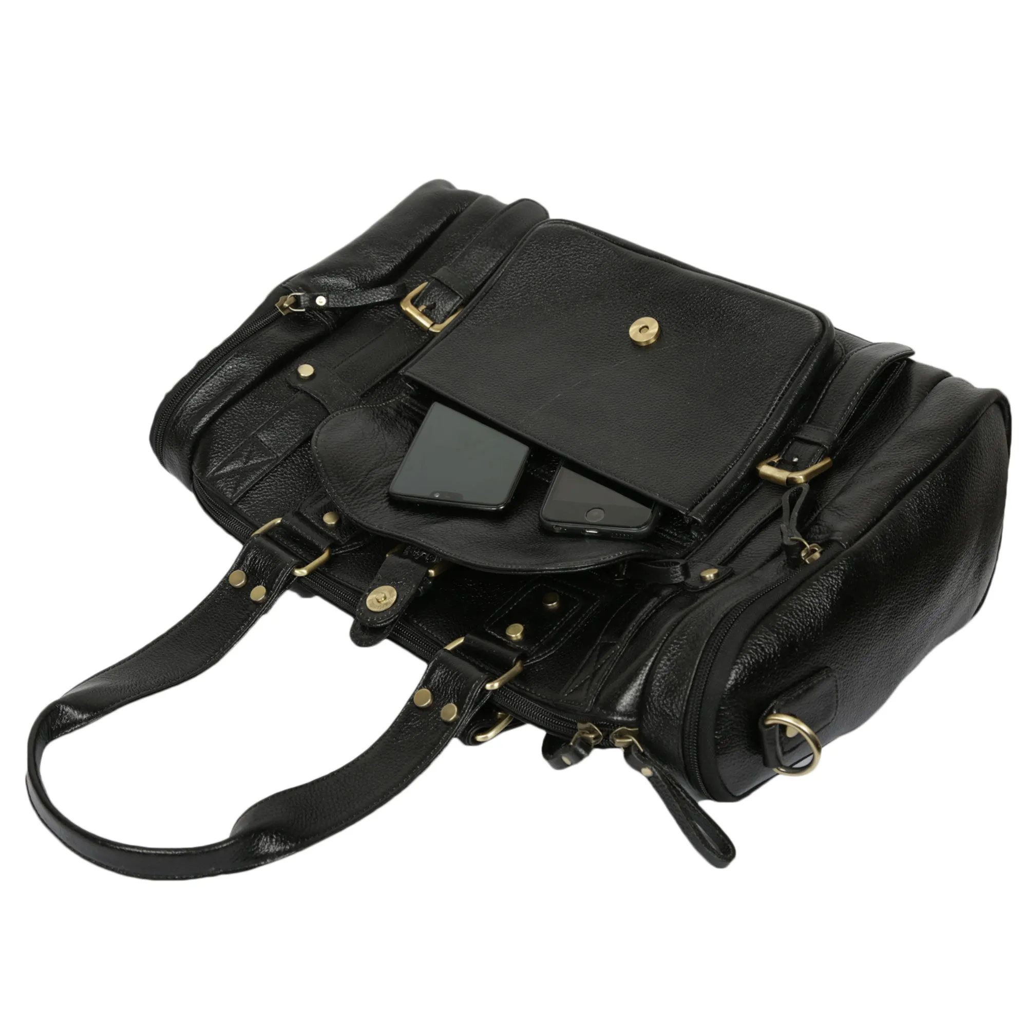 Leather Duffle Bag : Weekender In Jet black