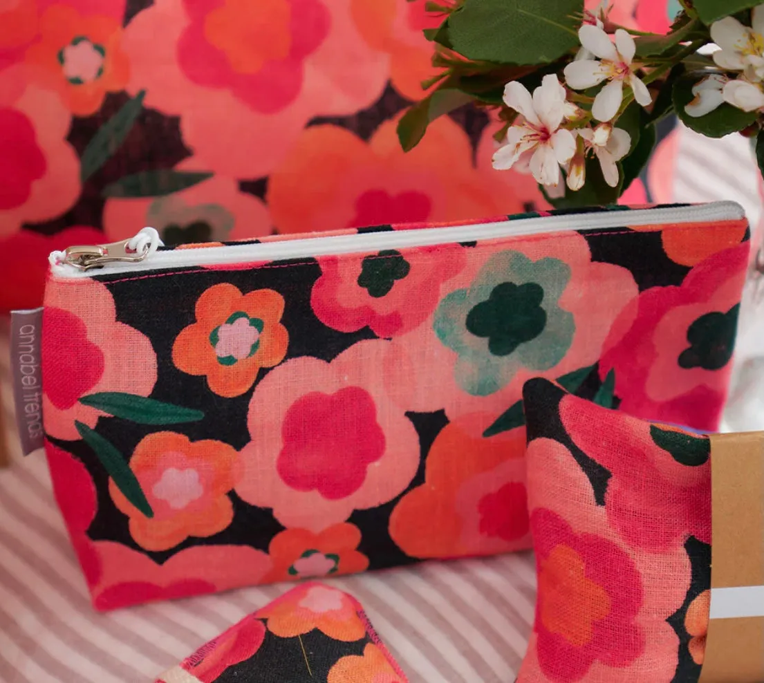 Linen Cosmetic Bags In Midnight Bloom