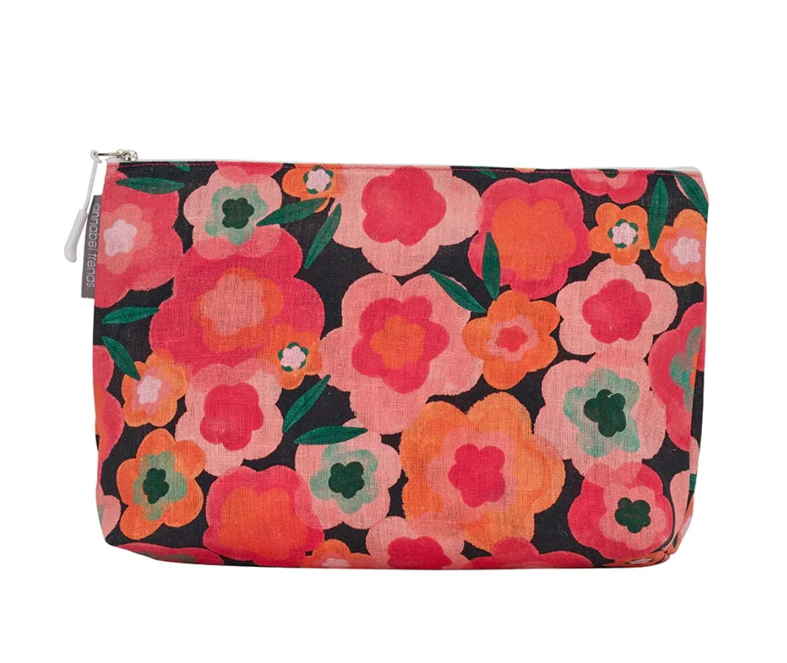 Linen Cosmetic Bags In Midnight Bloom