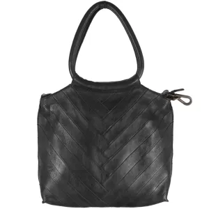 Lizbeth Leather Handbag with Herringbone Front & Round Handles