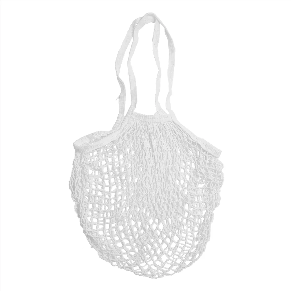 Long Handles - Organic Cotton - Reusable Grocery Mesh Shopping Bag - White