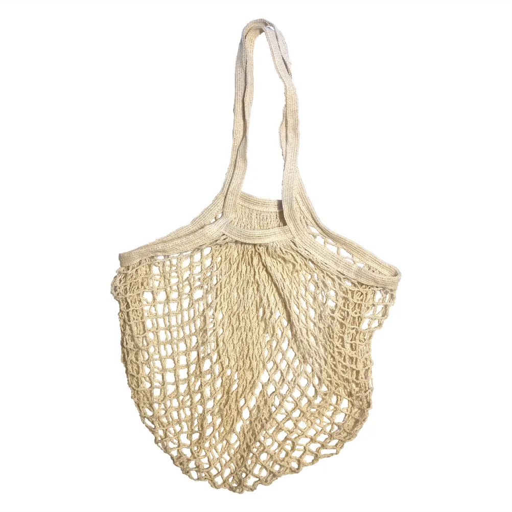 Long Handles - Organic Cotton - Reusable Grocery Mesh Shopping Bag - White