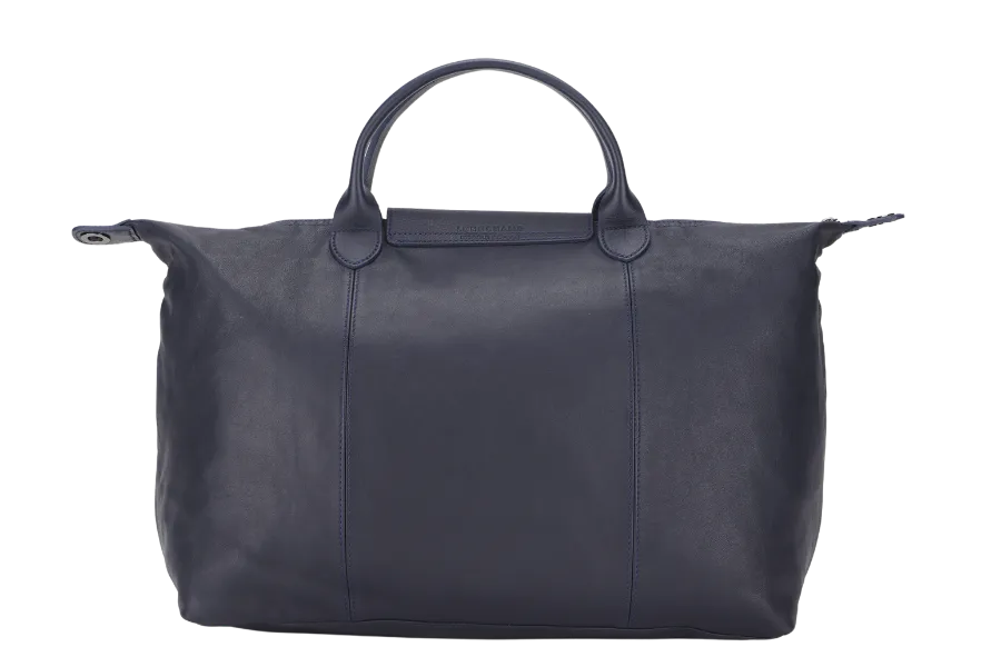 LONGCHAMP LE PLIAGE DARK BLUE LEATHER WITH FRINGE WITH STRAP & DUST COVER