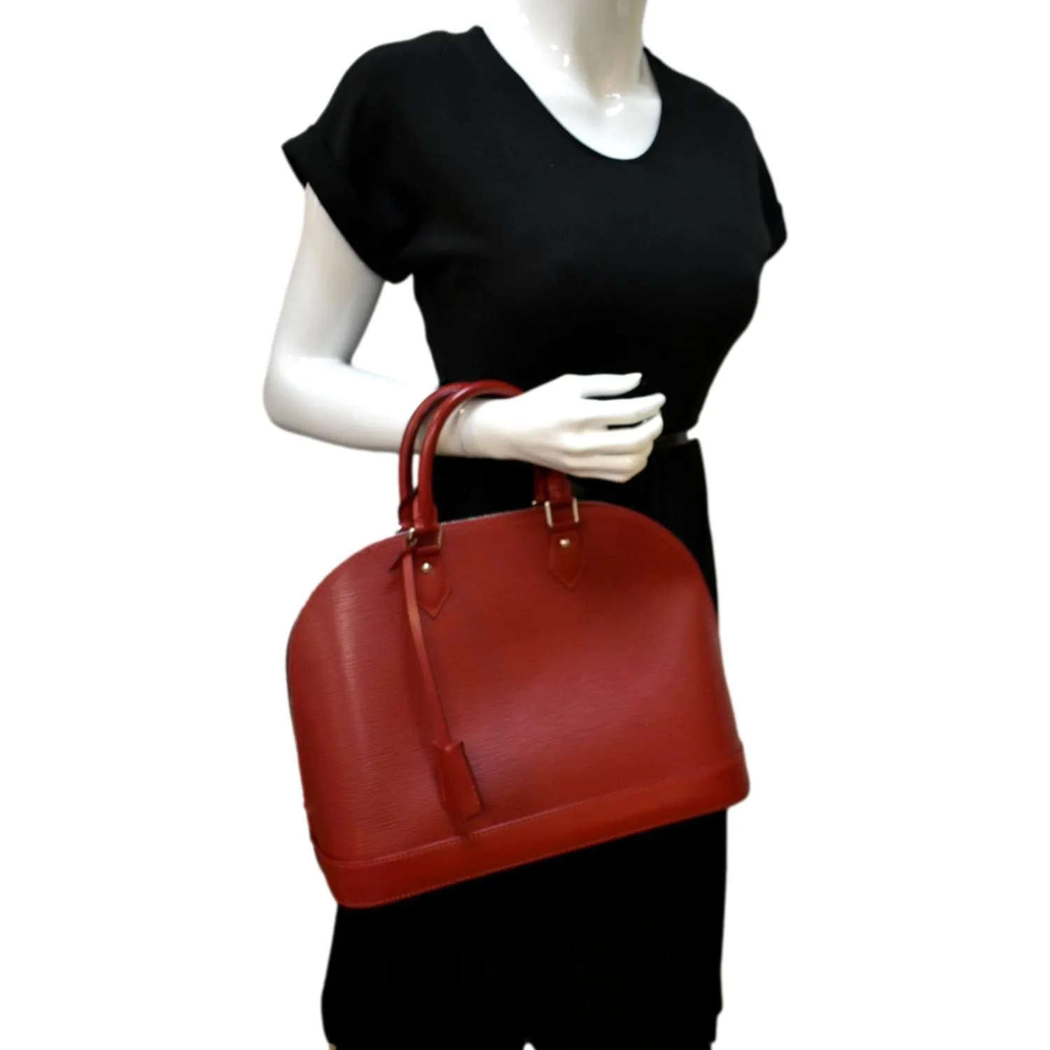 LOUIS VUITTON Alma GM Epi Leather Satchel Bag Red