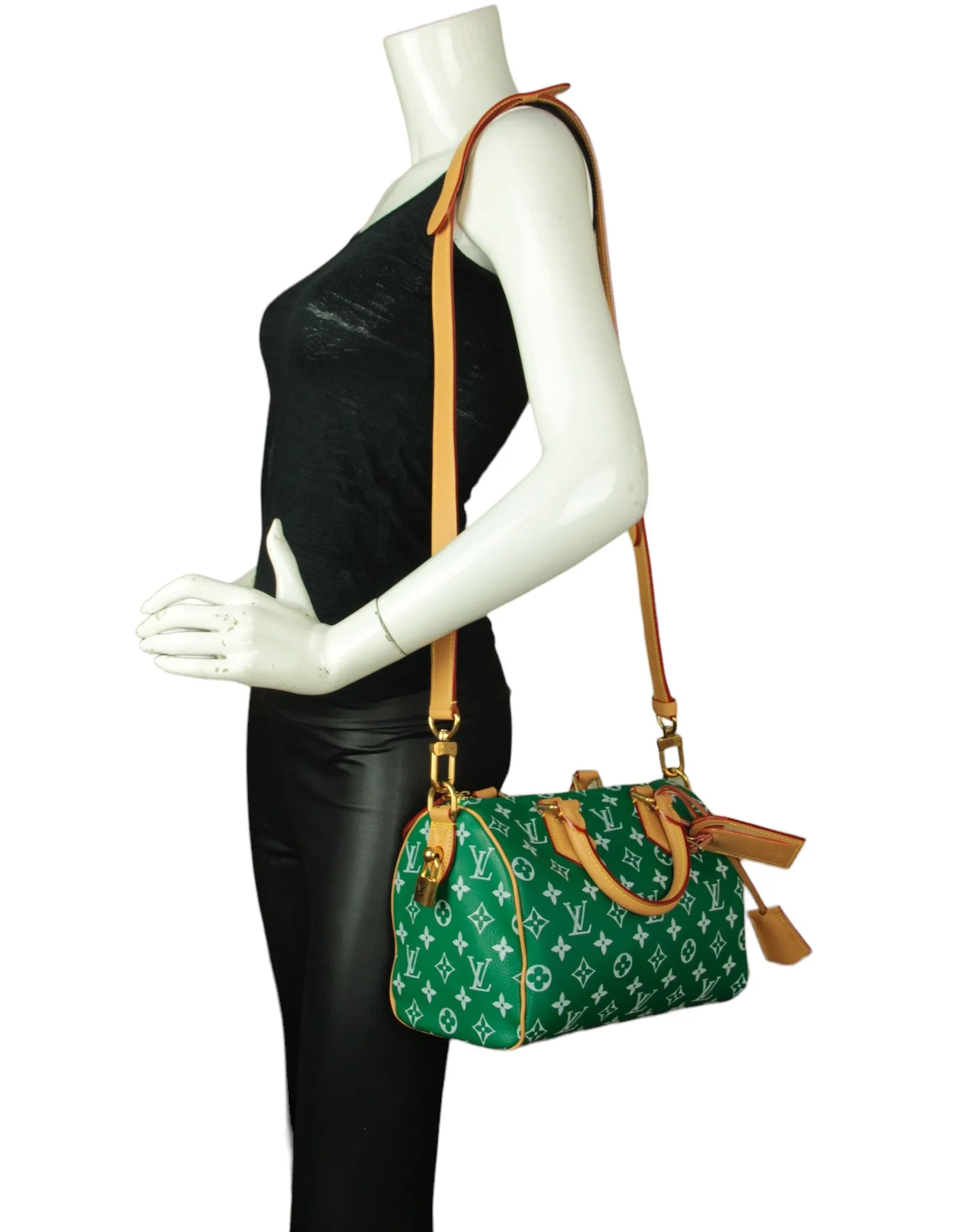 Louis Vuitton Green Soft Calfskin Monogram Speedy P9 Bandouliere 25