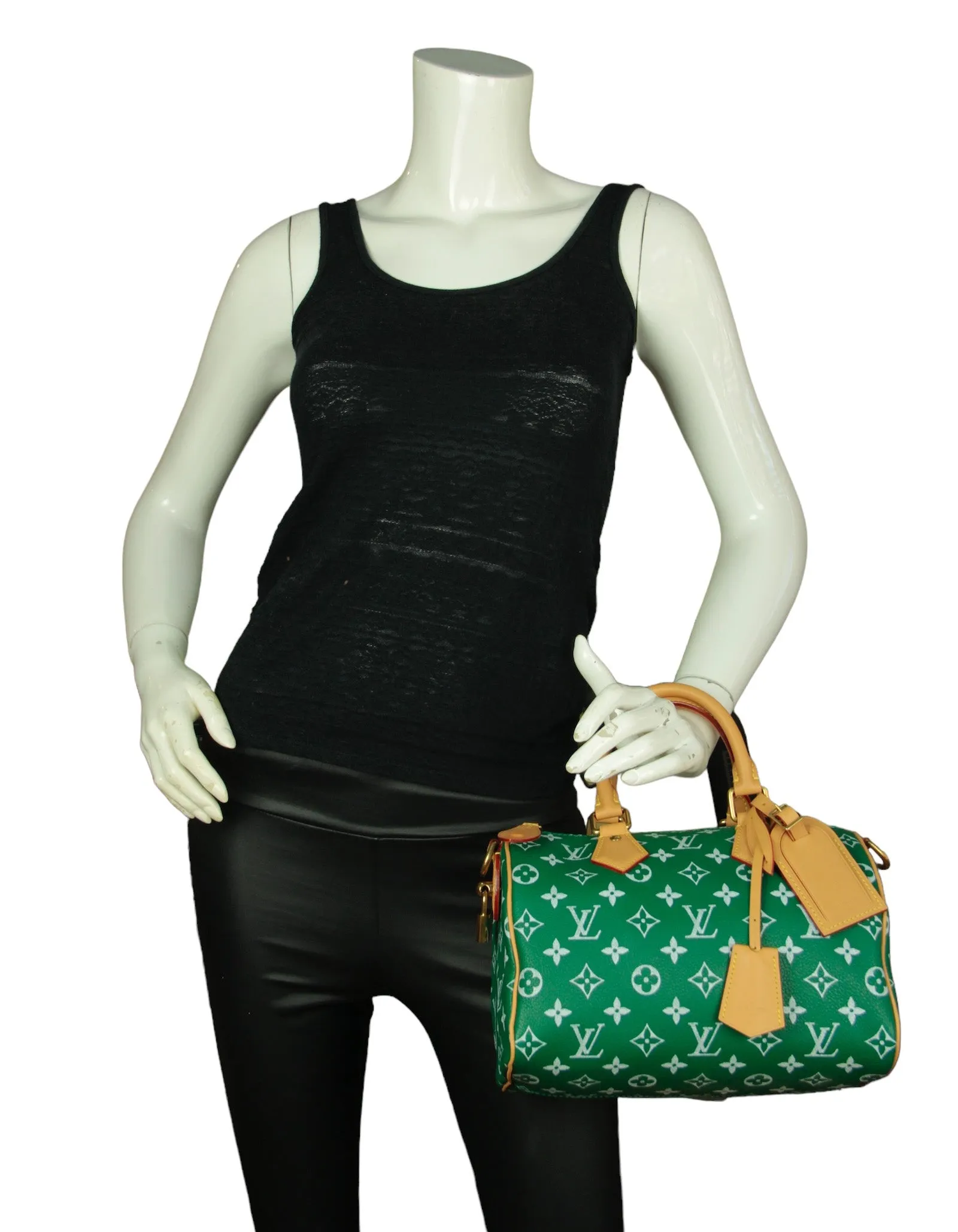 Louis Vuitton Green Soft Calfskin Monogram Speedy P9 Bandouliere 25