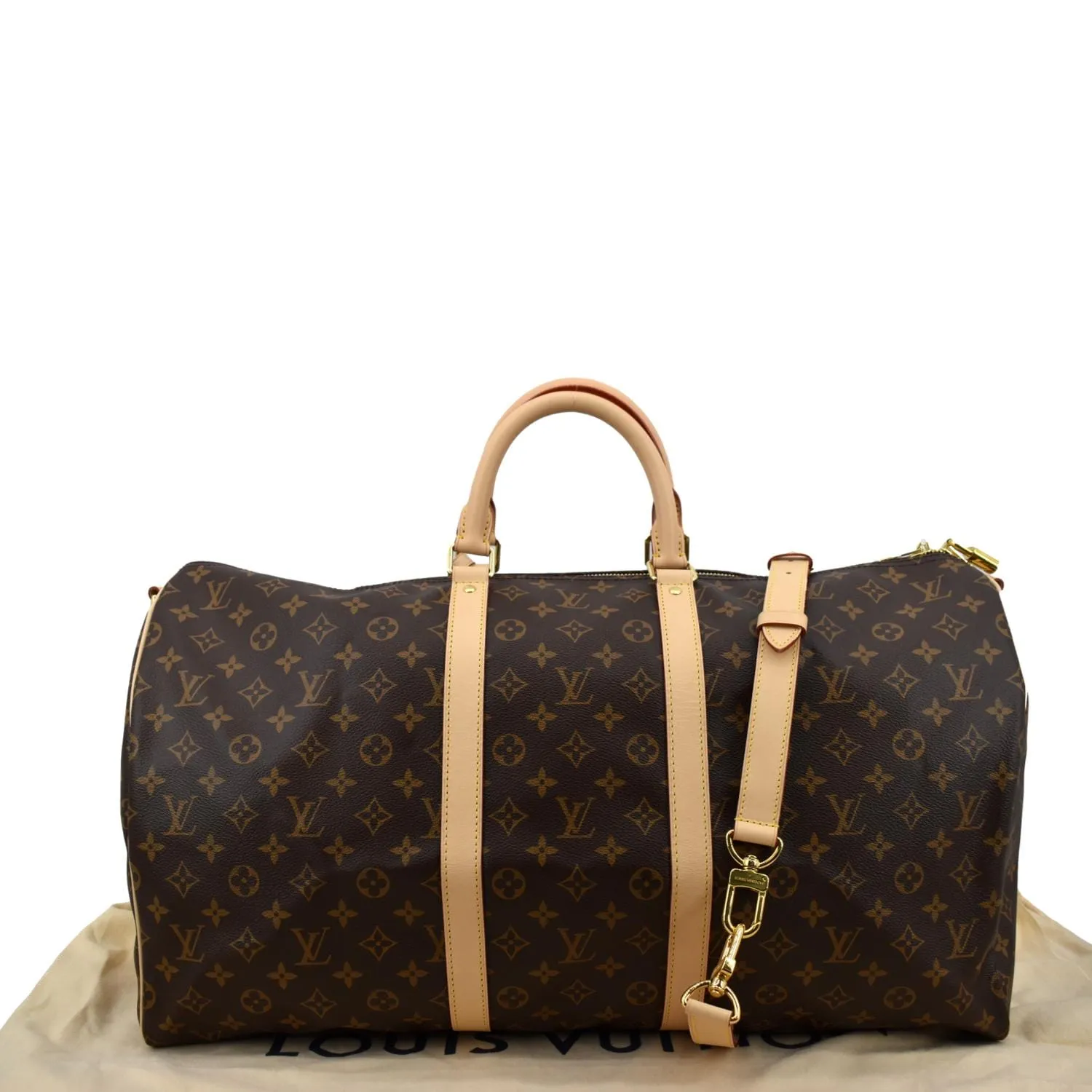LOUIS VUITTON Keepall Bandouliere 55 Monogram Canvas Travel Bag Brown