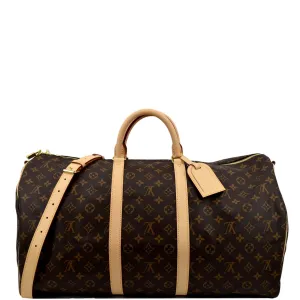 LOUIS VUITTON Keepall Bandouliere 55 Monogram Canvas Travel Bag Brown