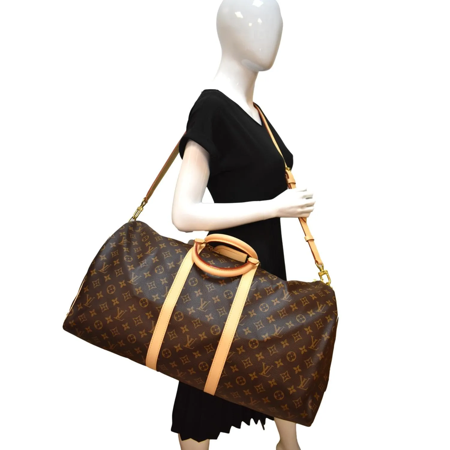 LOUIS VUITTON Keepall Bandouliere 55 Monogram Canvas Travel Bag Brown