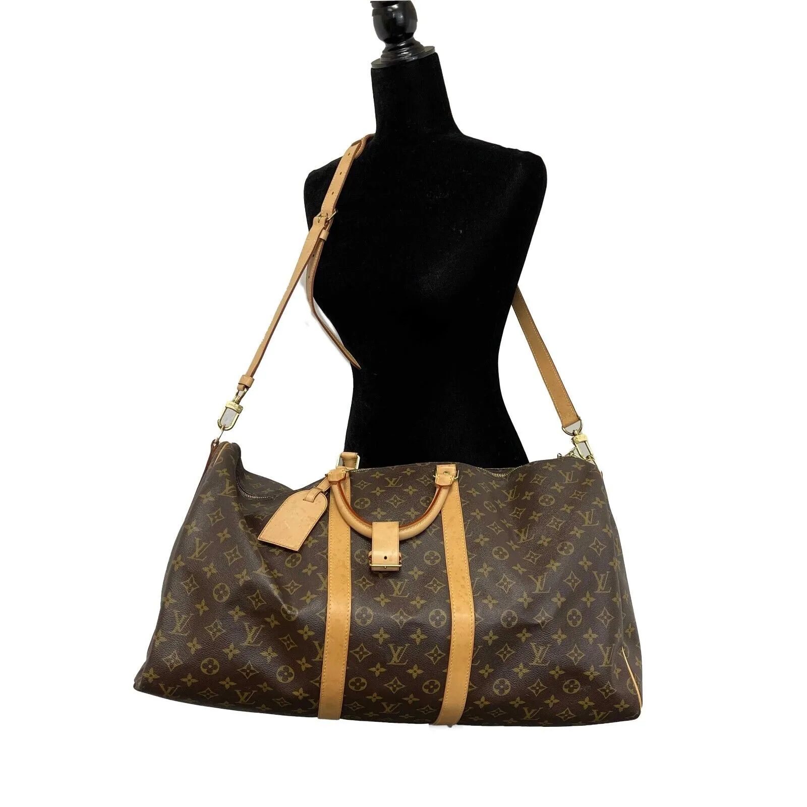 Louis Vuitton Keepall Bandoulière 55 Monogram Canvas Brown Good Duffle Bag