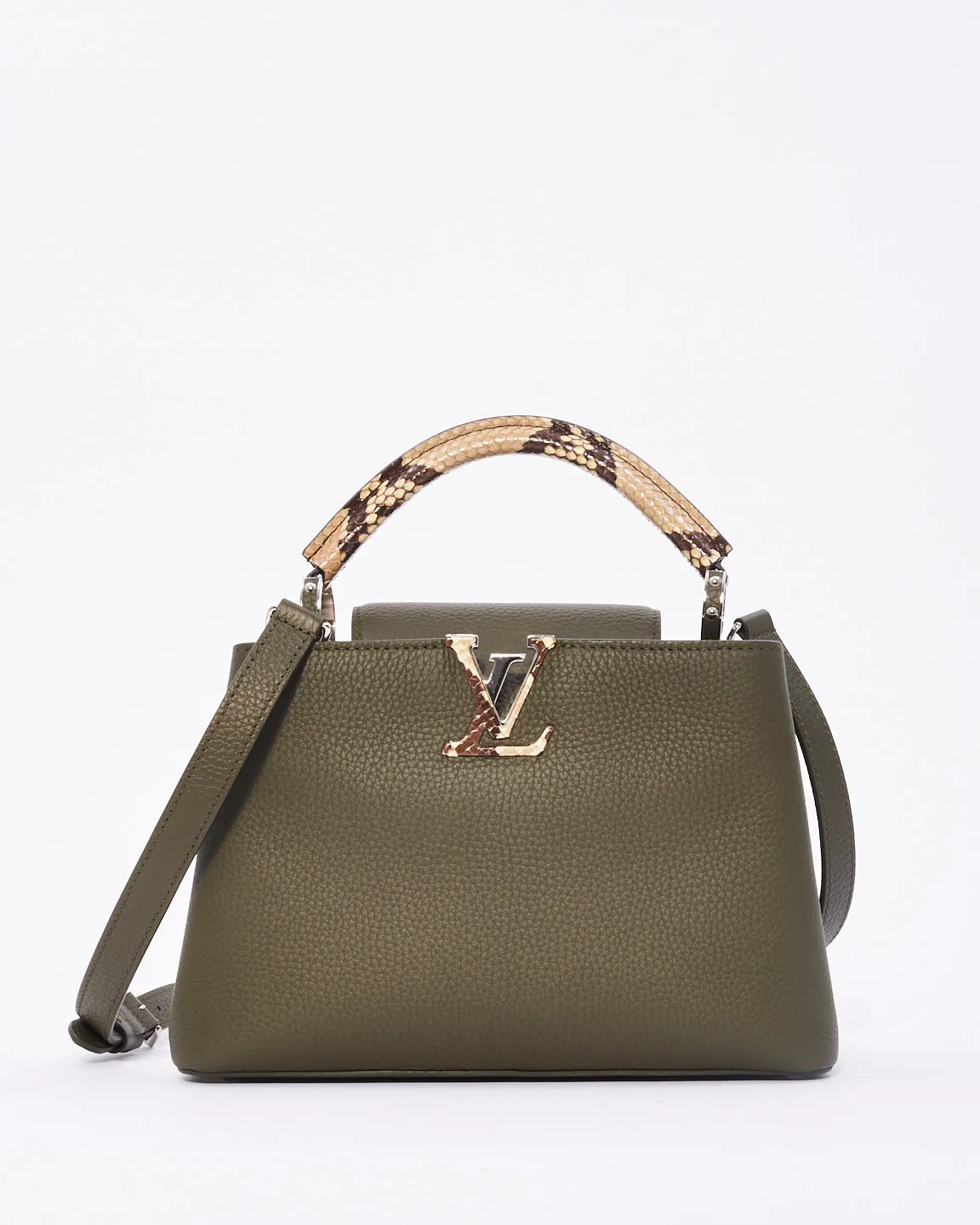 Louis Vuitton Khaki Green Leather with Python Handle Capucine BB Bag