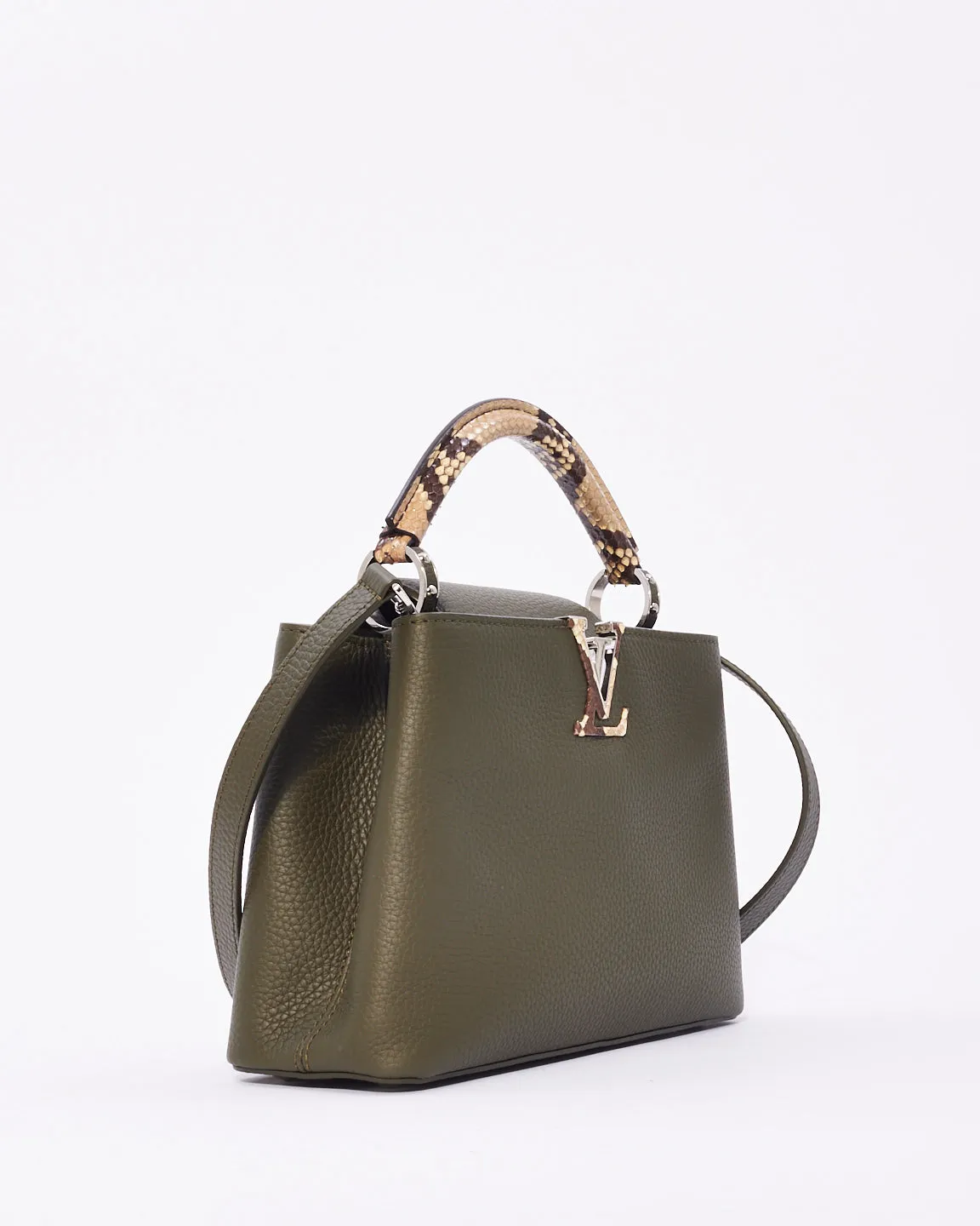 Louis Vuitton Khaki Green Leather with Python Handle Capucine BB Bag