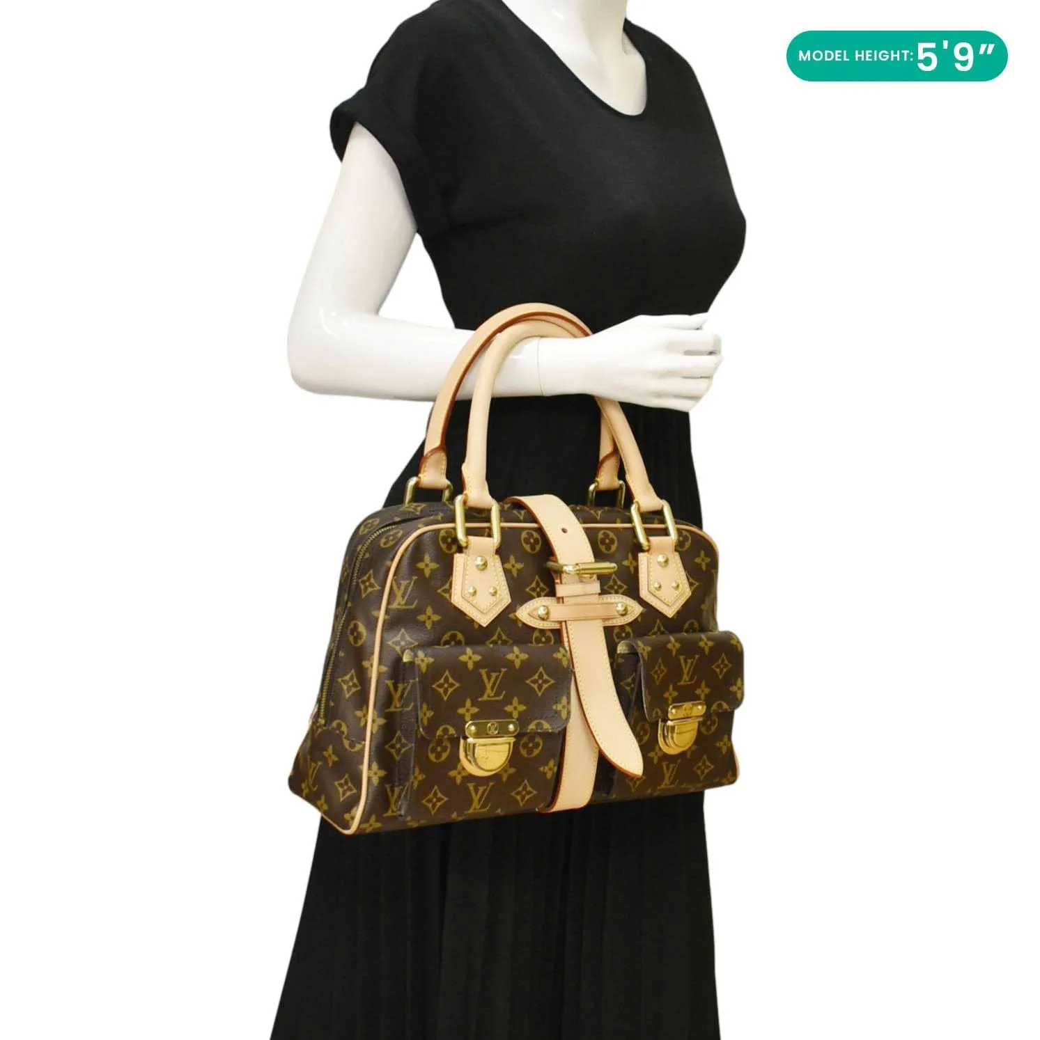 LOUIS VUITTON Manhattan GM Monogram Canvas Satchel Bag Brown