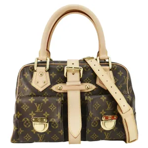 LOUIS VUITTON Manhattan GM Monogram Canvas Satchel Bag Brown