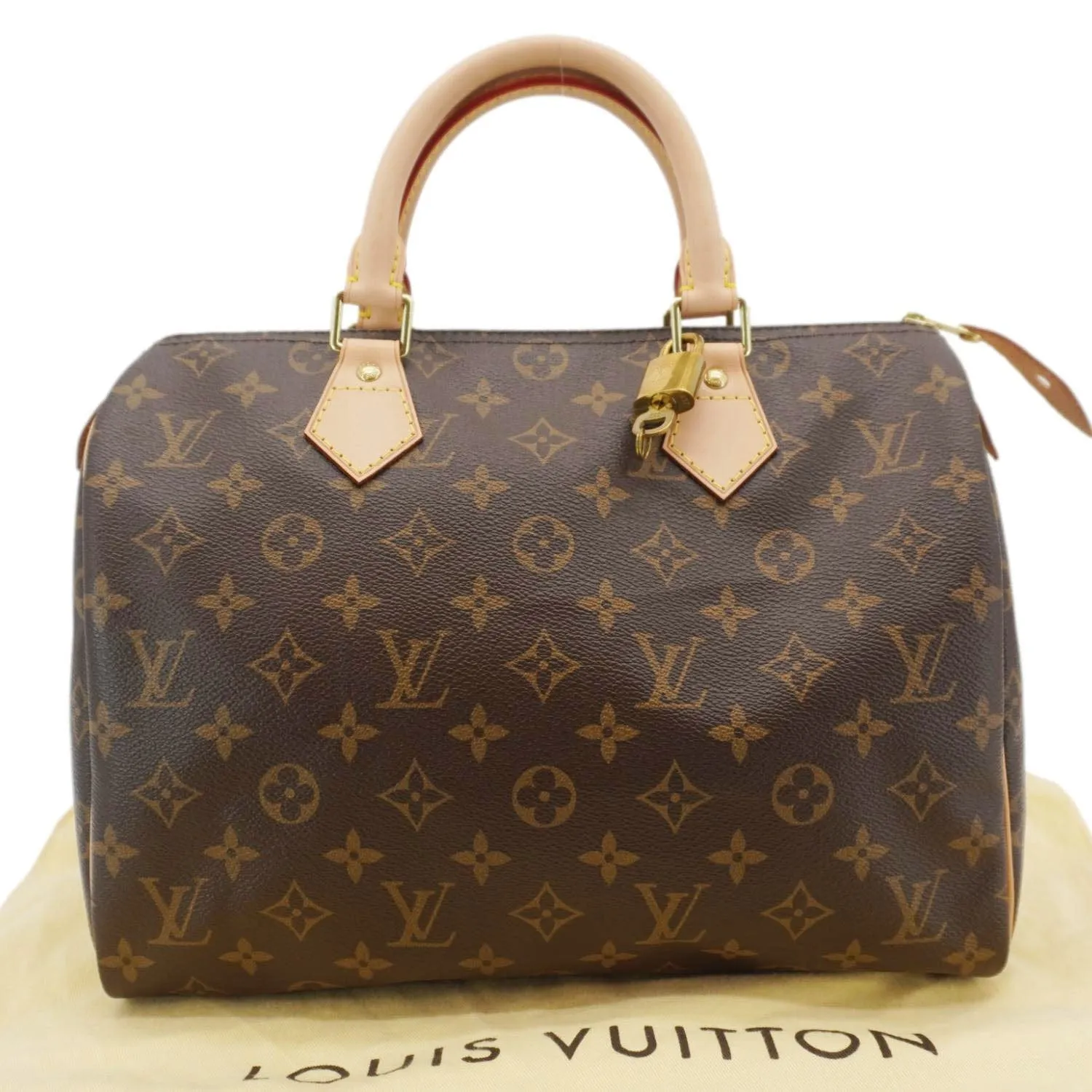 LOUIS VUITTON Speedy 30 Monogram Canvas Satchel Bag Brown