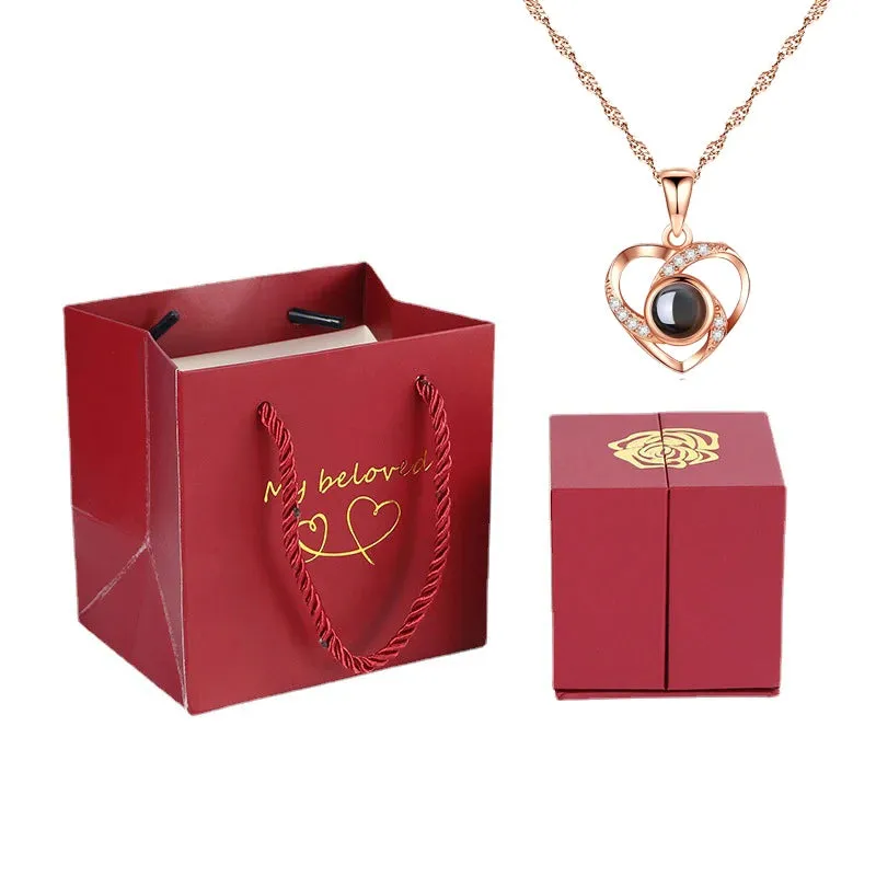 Love Heart Projection Necklace With Exquisite Rose Gift Box I Love You Pendant
