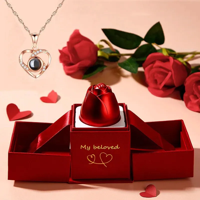 Love Heart Projection Necklace With Exquisite Rose Gift Box I Love You Pendant